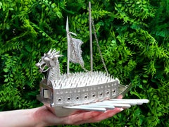Vintage Asian Silver Warship / Tutle Ship Ornament