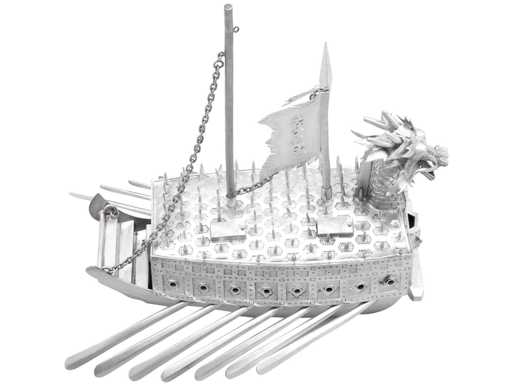 Vintage Asian Silver Warship / Tutle Ship Ornament For Sale 1