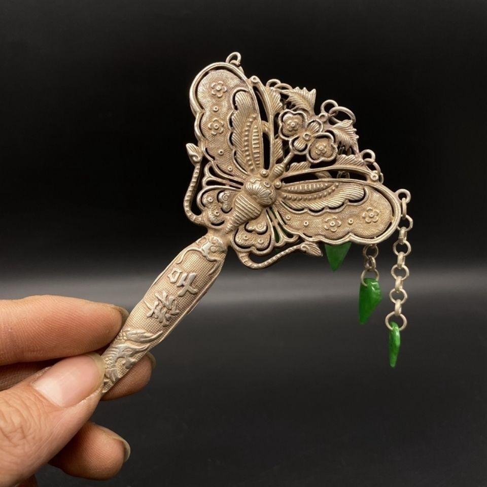Vintage Chinesisch Silber Schmetterling Muster Auspicious Haar Accessoire im Zustand „Relativ gut“ im Angebot in 景德镇市, CN