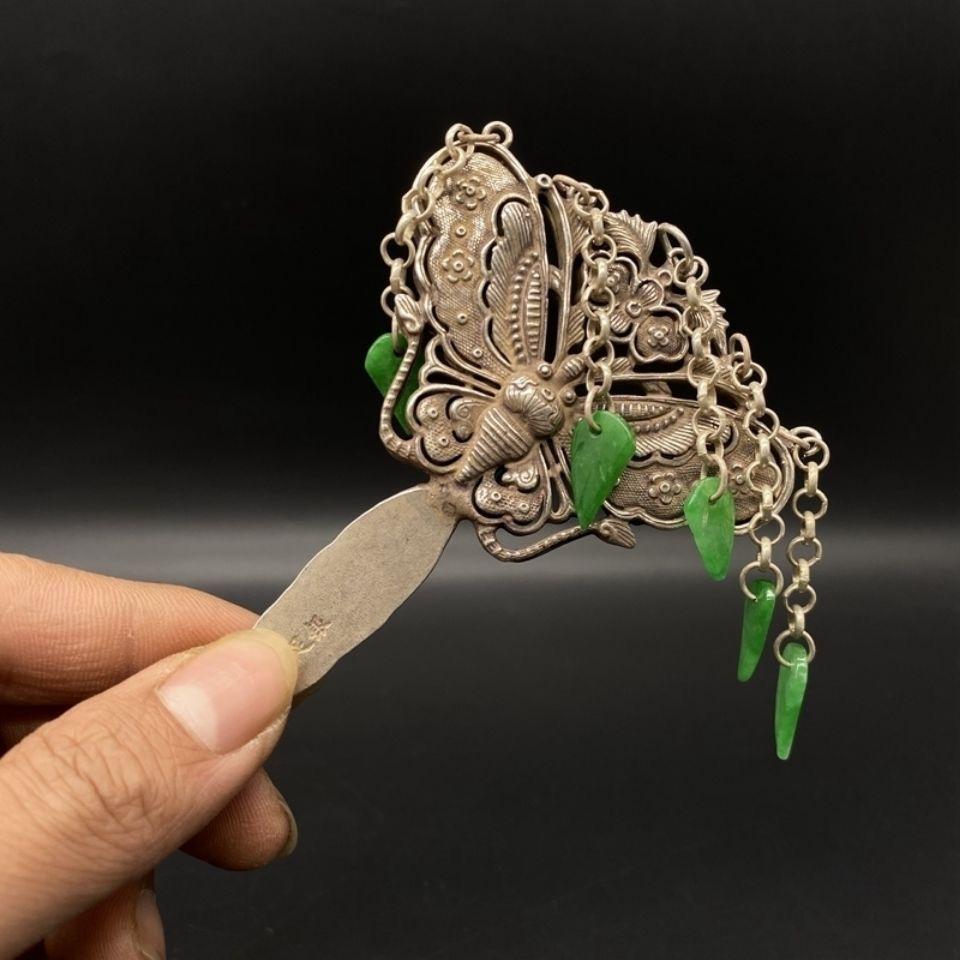 Vintage Chinesisch Silber Schmetterling Muster Auspicious Haar Accessoire im Angebot 2