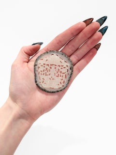 Vintage Chinese Silver, Carved Jade, and Enamel Brooch