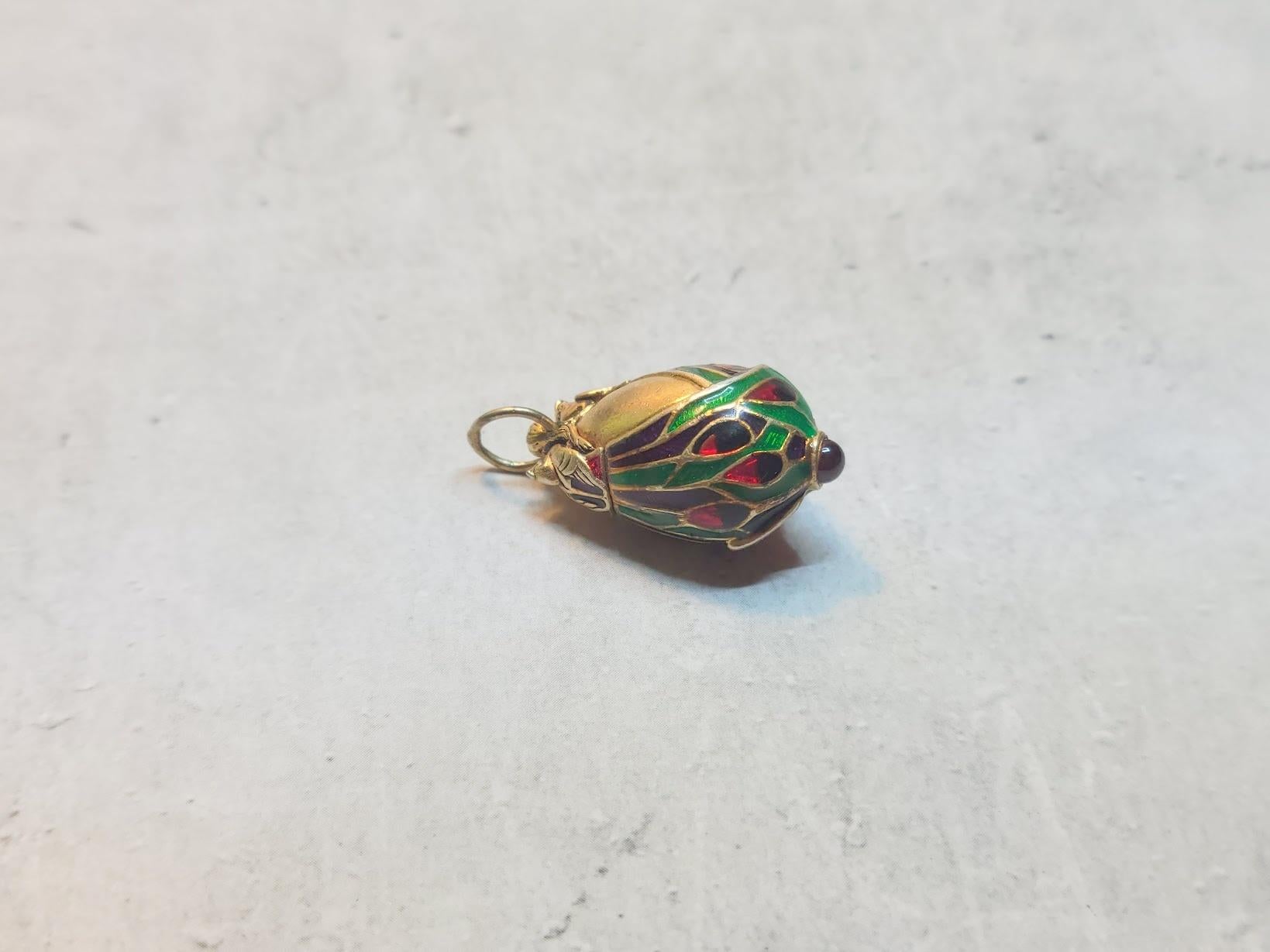 Art Nouveau Vintage Chinese Silver Gilt Enamel Egg Pendant For Sale