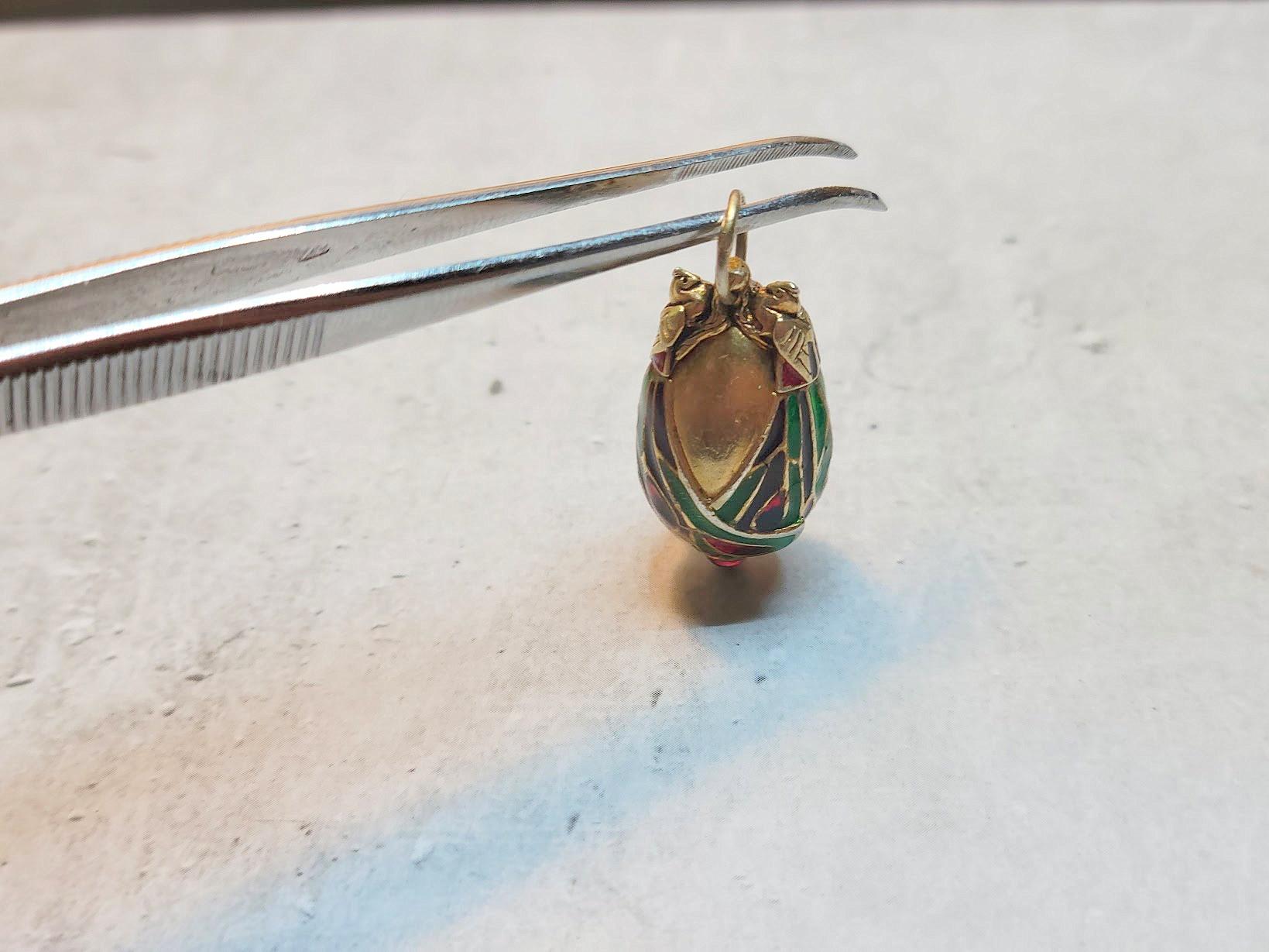 Women's or Men's Vintage Chinese Silver Gilt Enamel Egg Pendant For Sale