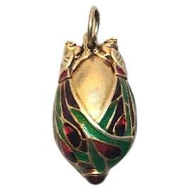 Vintage Chinese Silver Gilt Enamel Egg Pendant