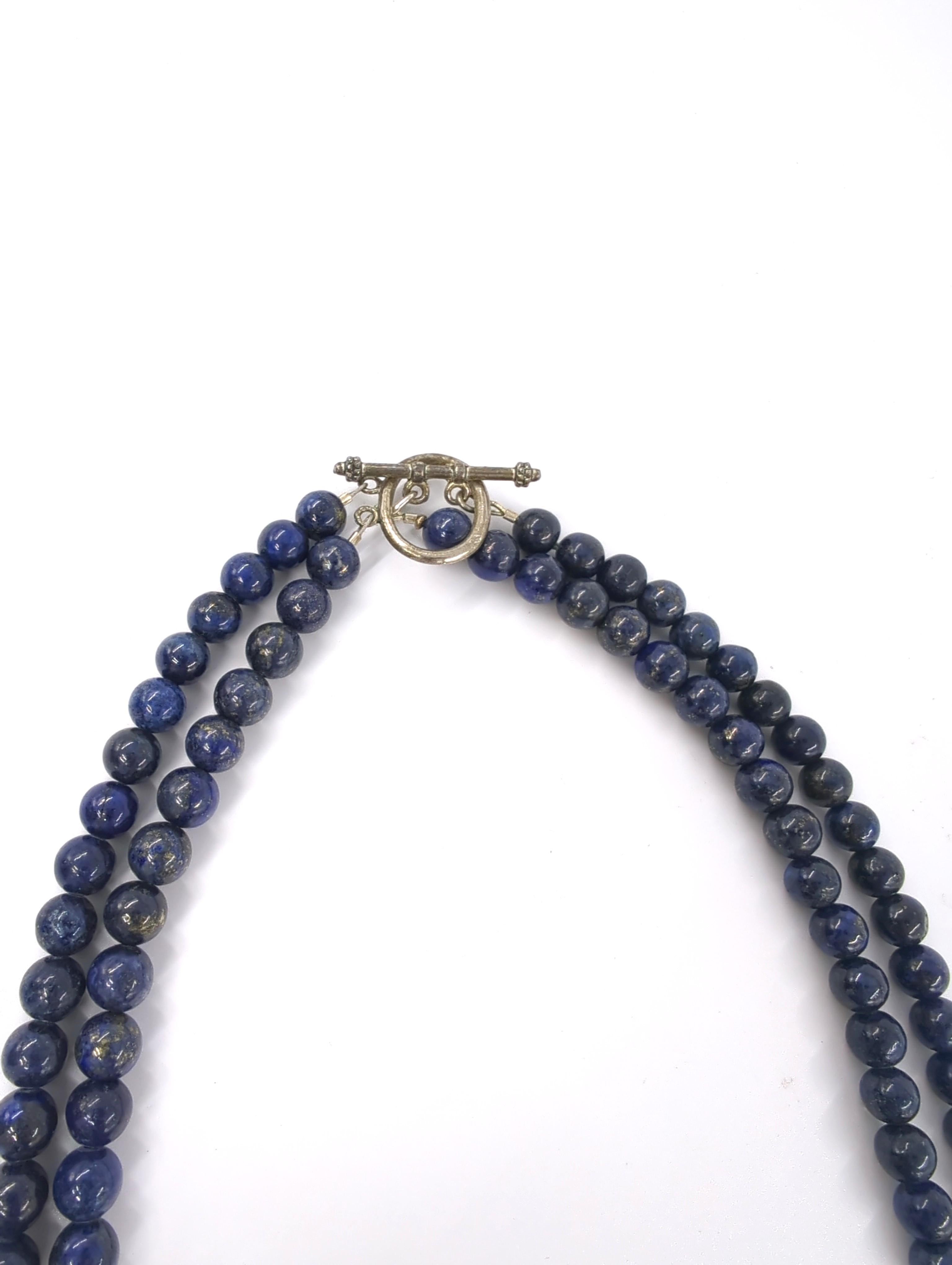 Vintage Chinese Silver Lapis Lazuli Necklace Double Dragon Pendant Multi-wear  In Good Condition For Sale In Richmond, CA