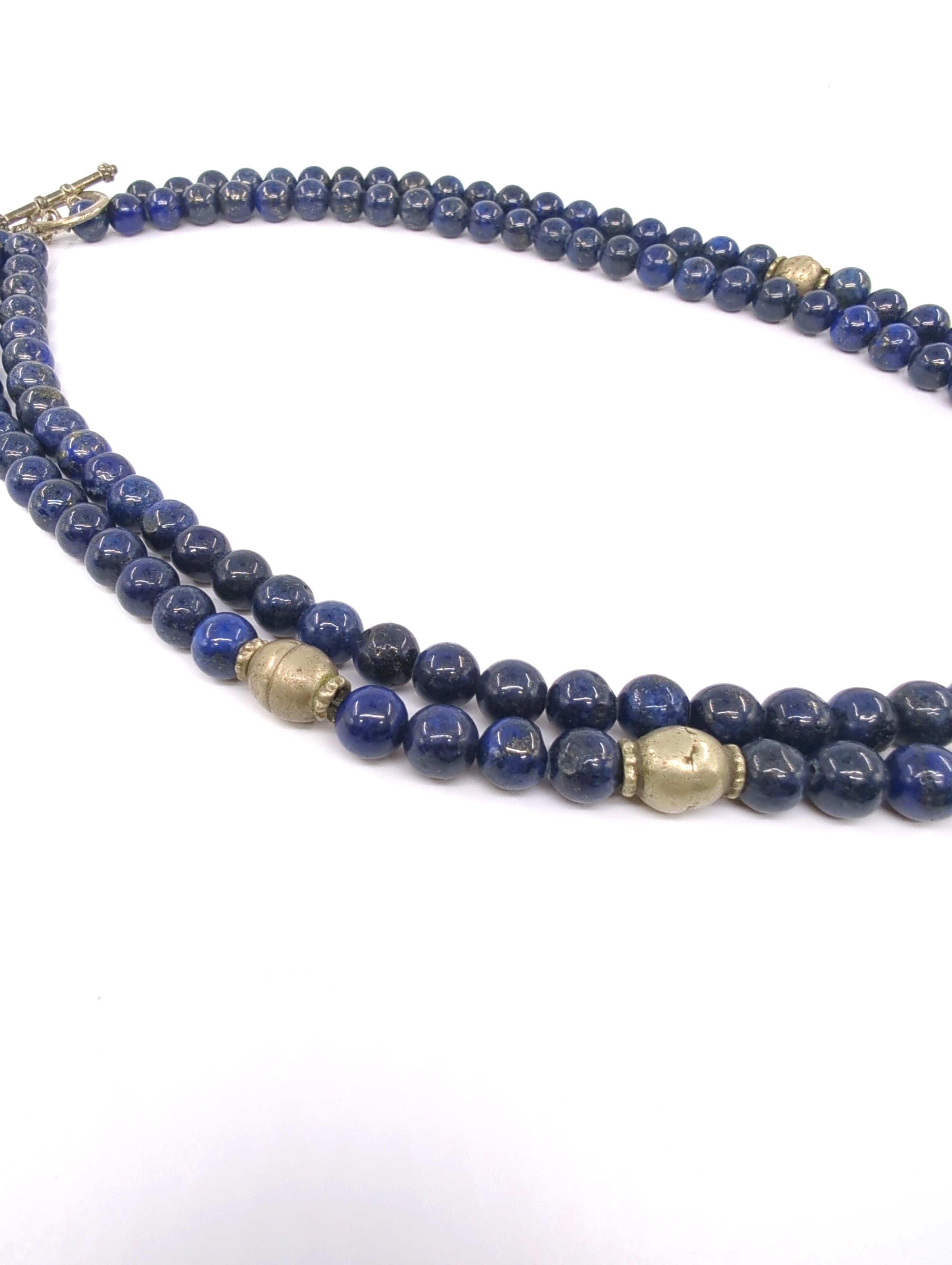Vintage Chinese Silver Lapis Lazuli Necklace Double Dragon Pendant Multi-wear  For Sale 1