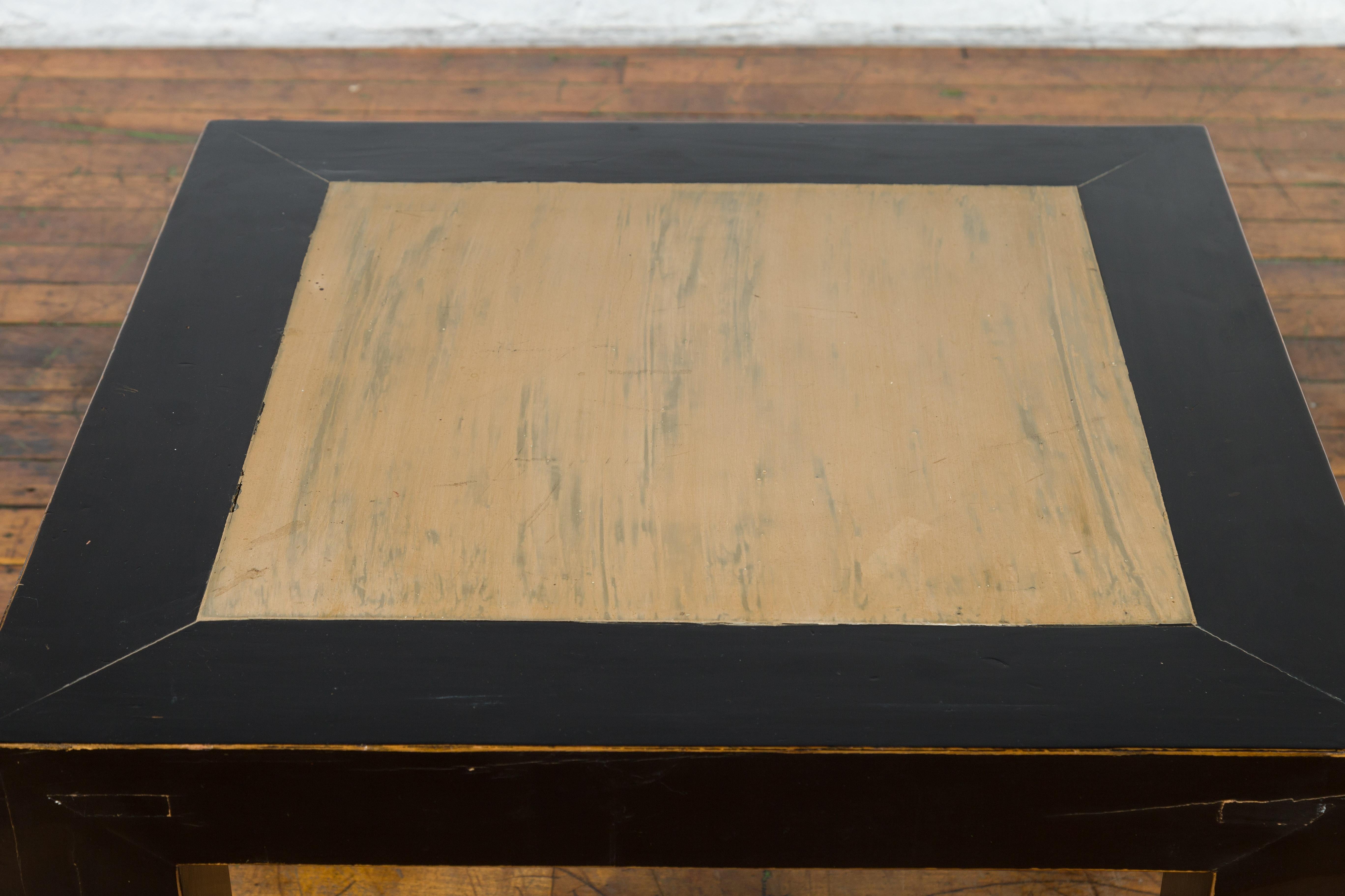 Vintage Chinese Square Coffee Table with Antique Palace Courtyard Stone Inset For Sale 5