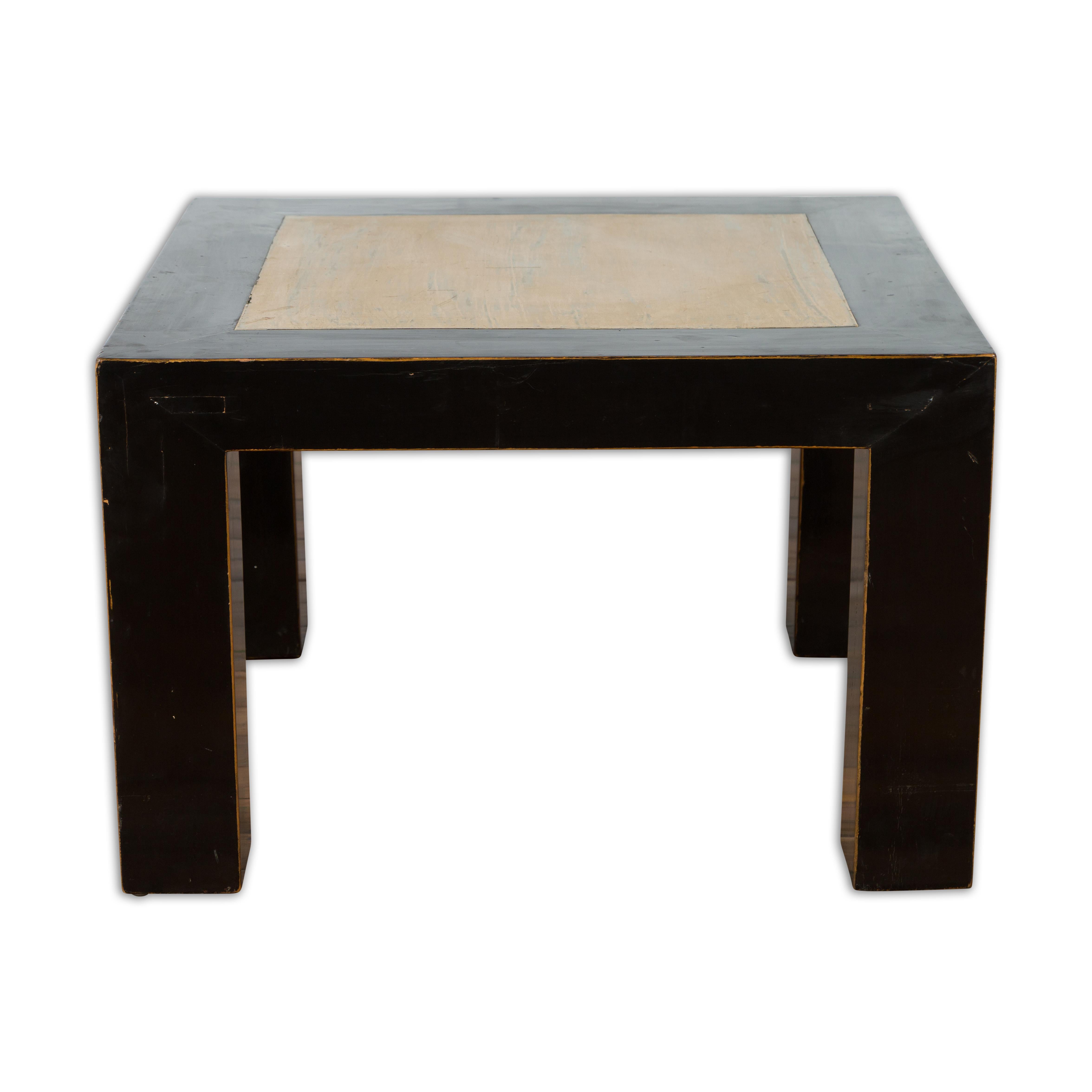 Vintage Chinese Square Coffee Table with Antique Palace Courtyard Stone Inset For Sale 10