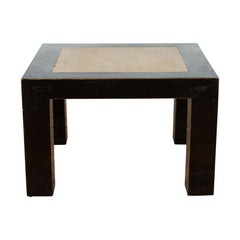 Square Black Lacquer Coffee Table with Antique Courtyard Stone Inset