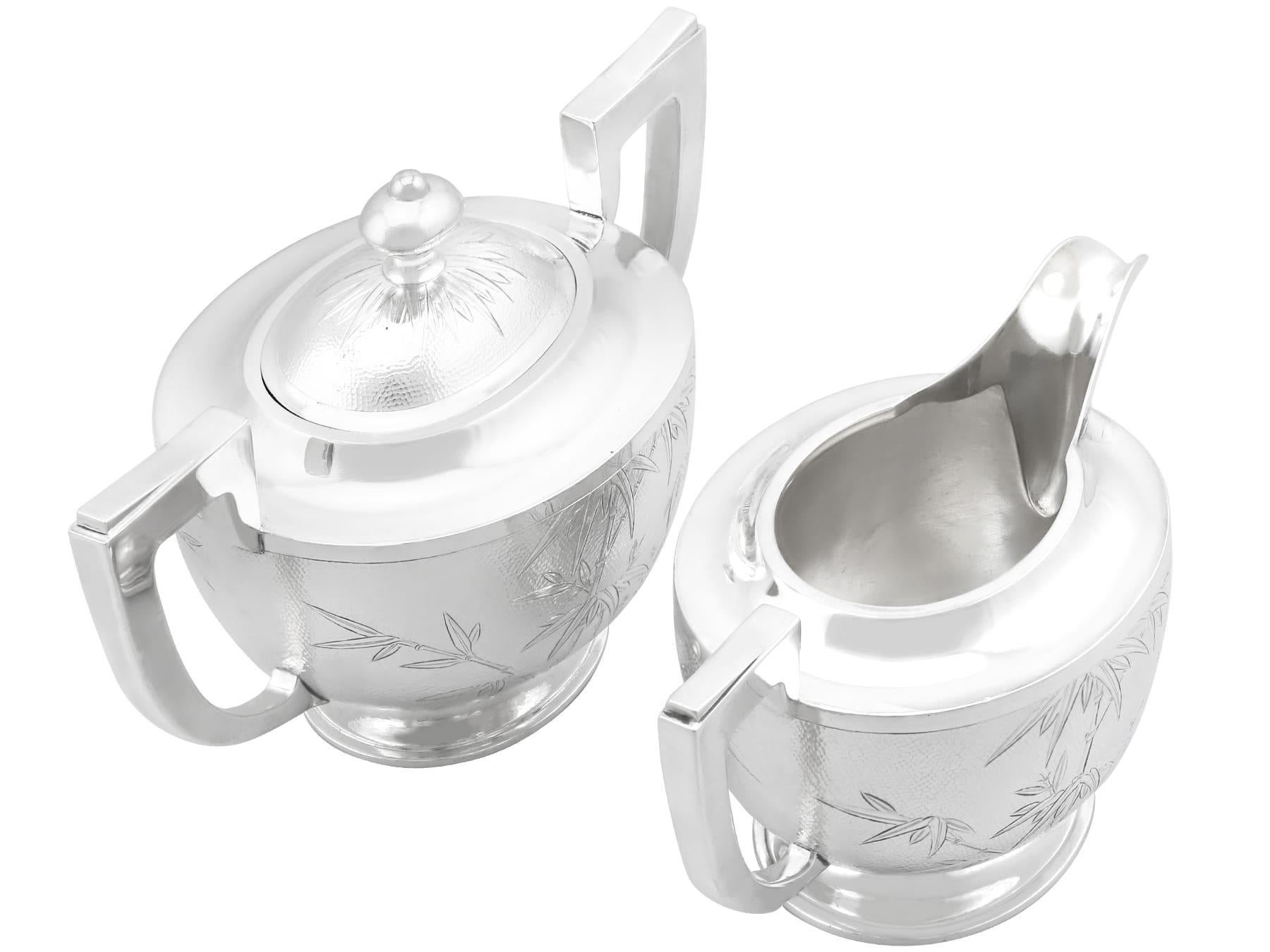 Vintage Chinese Sterling Silver Four Piece Tea and Coffee Service with Tray For Sale 6