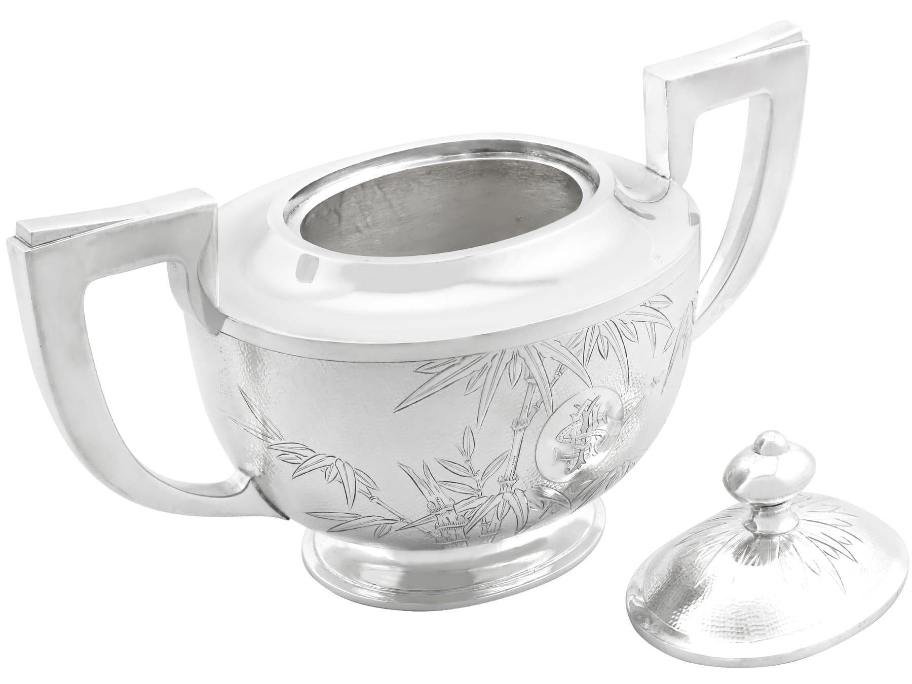 Vintage Chinese Sterling Silver Four Piece Tea and Coffee Service with Tray For Sale 7