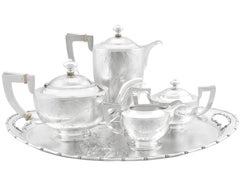 Chinese Sterling Silver Four Piece Tea and Coffee Service with Tray