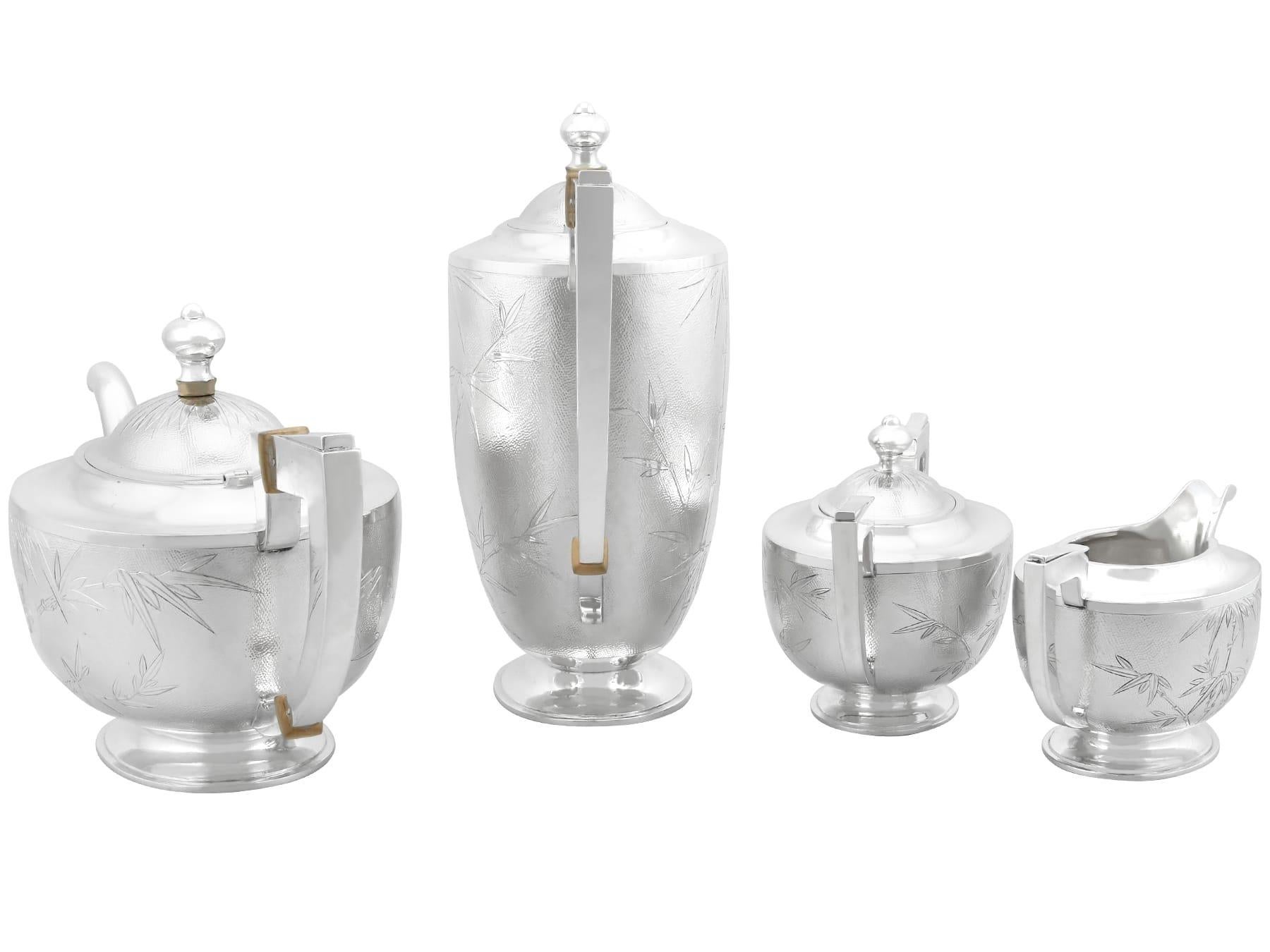 Mid-20th Century Vintage Chinese Sterling Silver Four Piece Tea and Coffee Service with Tray For Sale