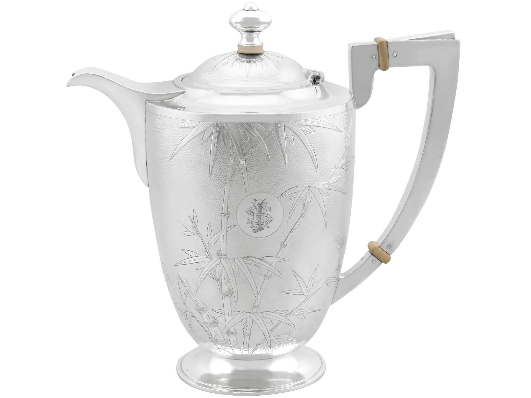 Vintage Chinese Sterling Silver Four Piece Tea and Coffee Service with Tray For Sale 2