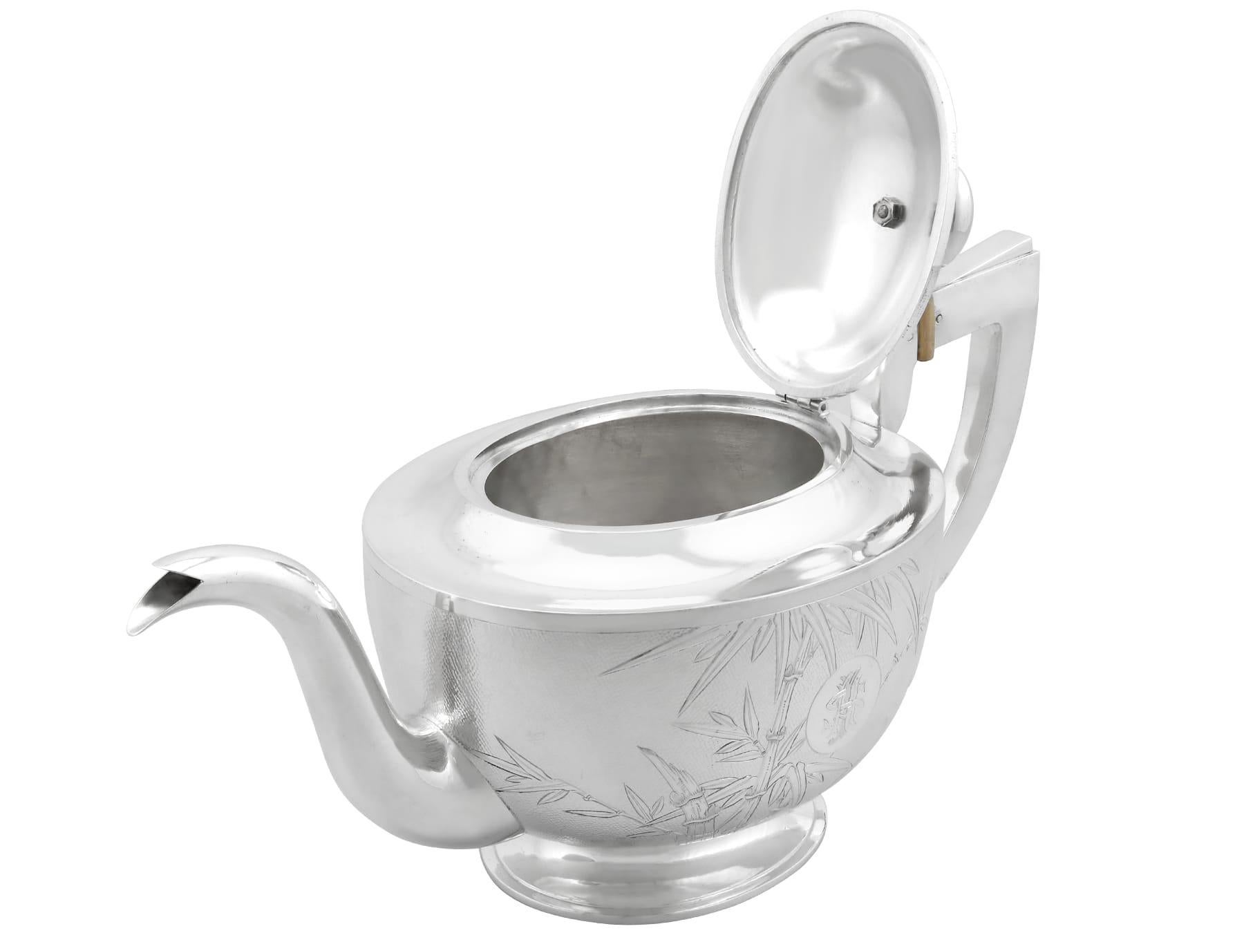 Vintage Chinese Sterling Silver Four Piece Tea and Coffee Service with Tray For Sale 4