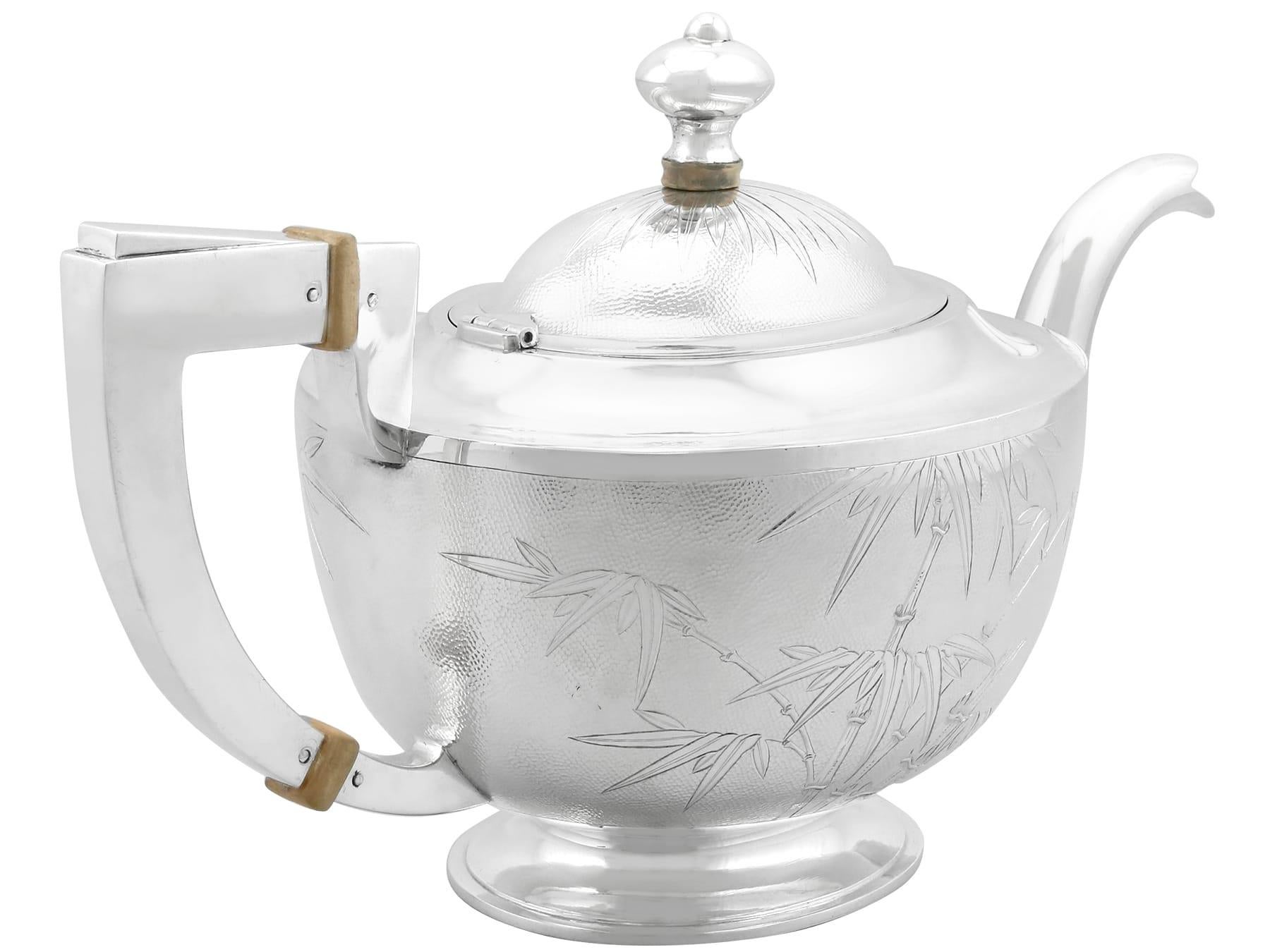 Vintage Chinese Sterling Silver Four Piece Tea and Coffee Service with Tray For Sale 5