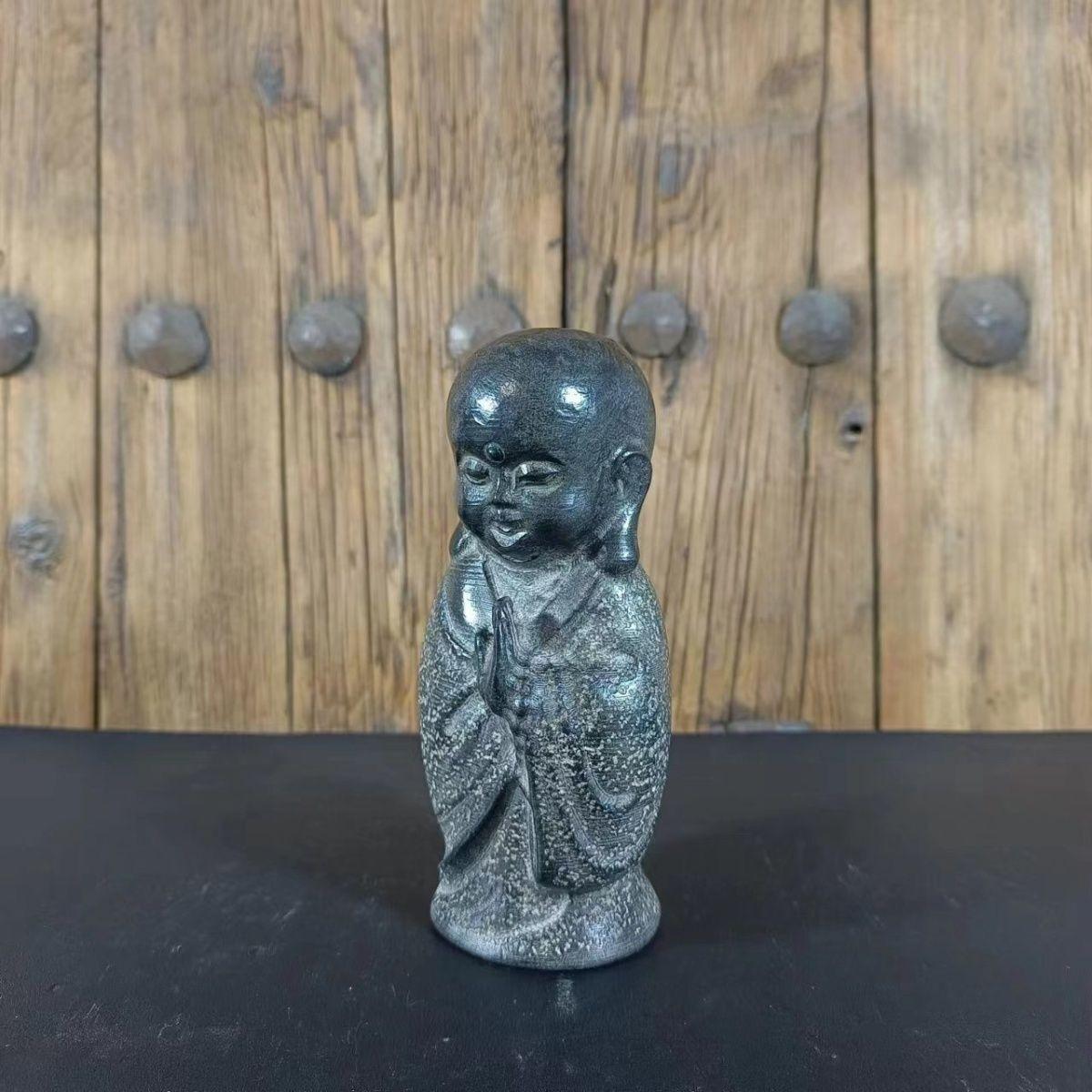 Vintage Chinese Stone Carving Little Standing Monk Statue In Fair Condition For Sale In 景德镇市, CN