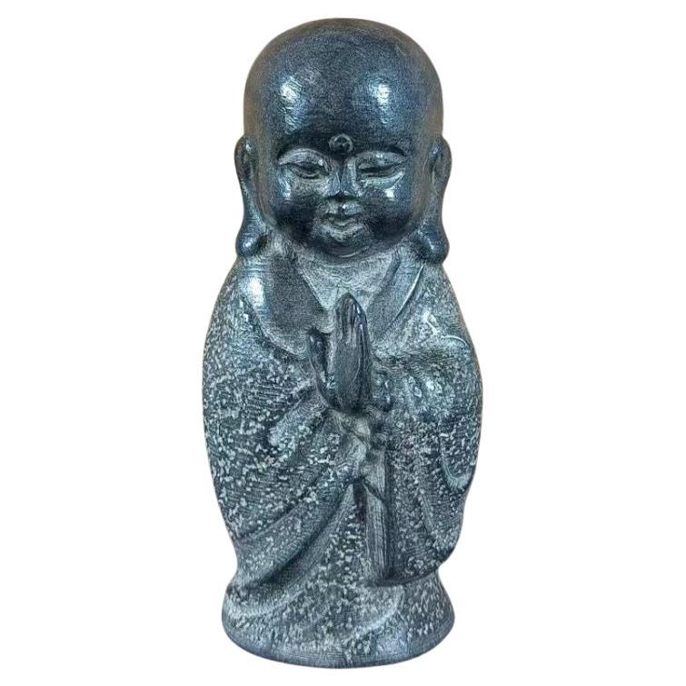 Vintage Chinese Stone Carving Little Standing Monk Statue For Sale
