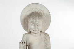 Vintage Chinese Stone Standing Buddha with Abhayamudrā Gesture of Fearlessness