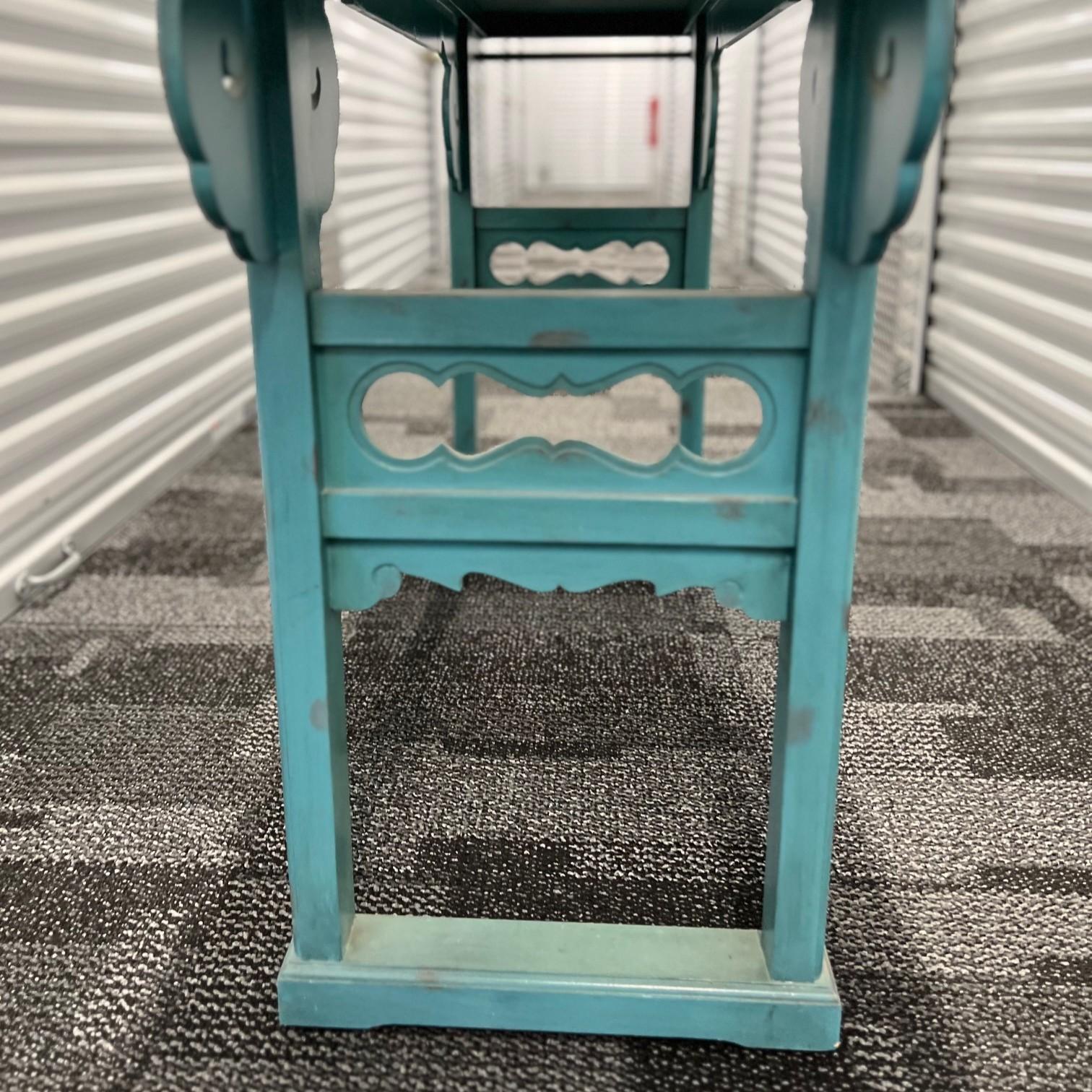 Vintage Chinese-Style Altar Console Table in Distressed Turquoise Lacquer 3