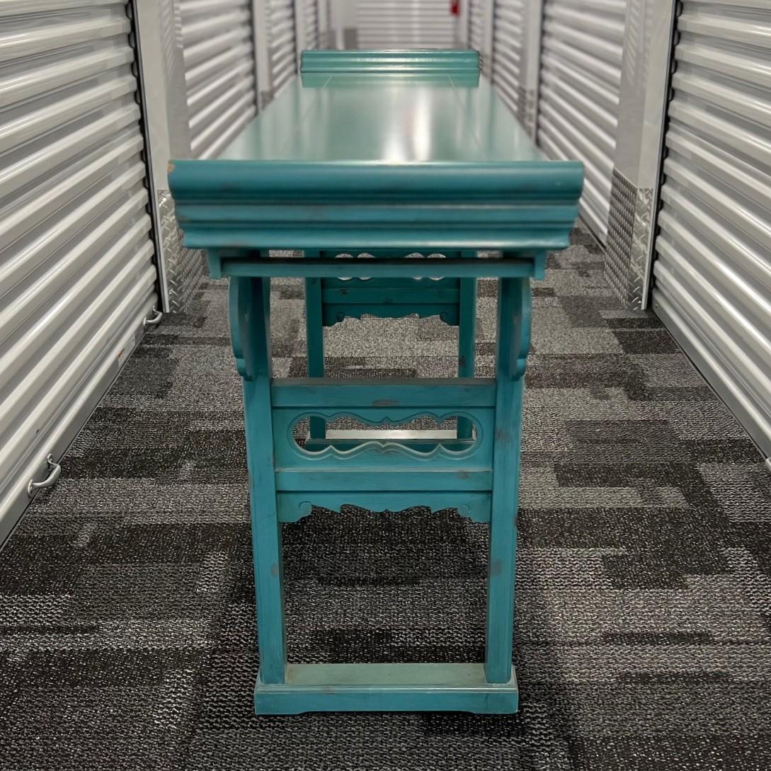 Vintage Chinese-Style Altar Console Table in Distressed Turquoise Lacquer 1