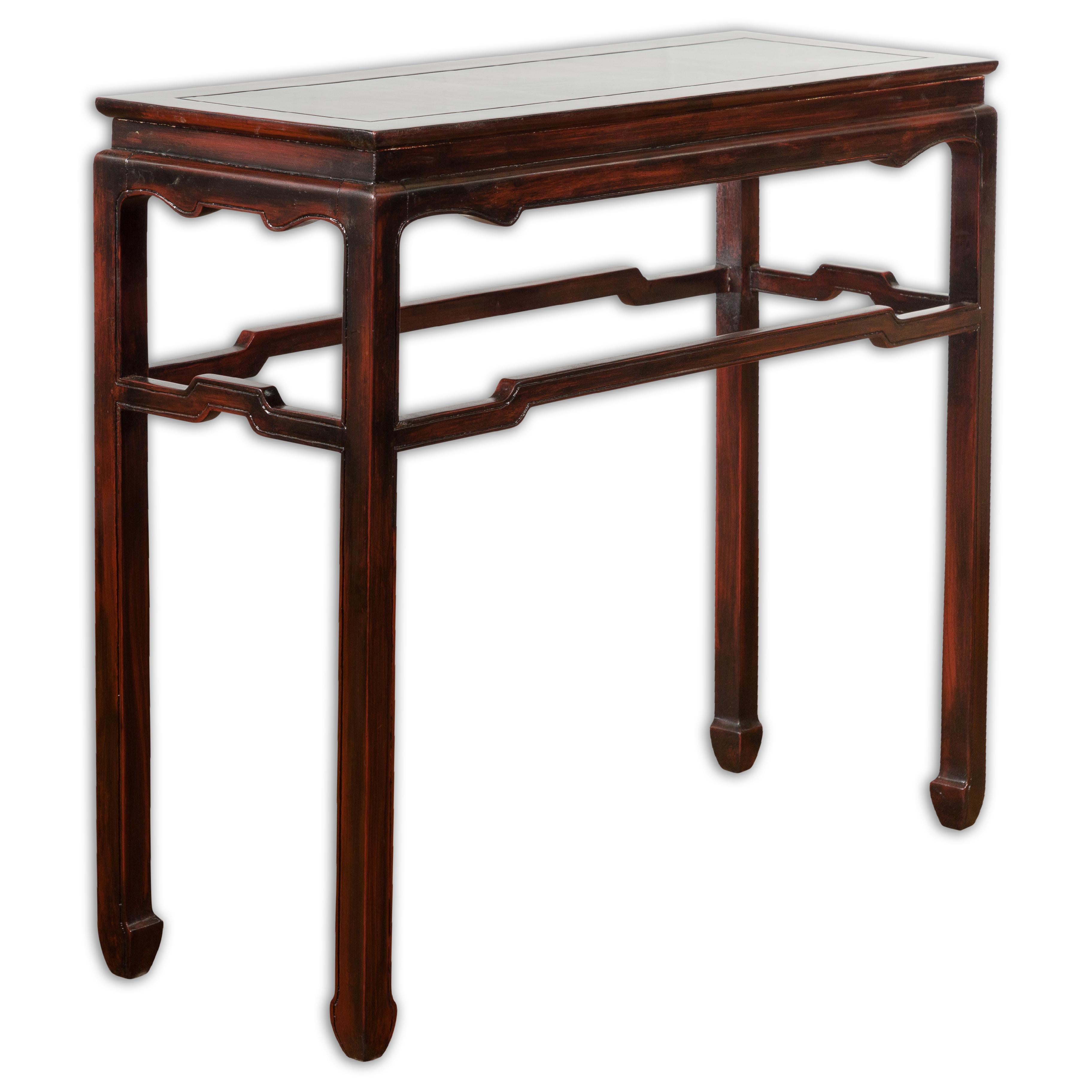 Vintage Chinese Style Wine Console Table with Carved Apron and Custom Lacquer For Sale 12