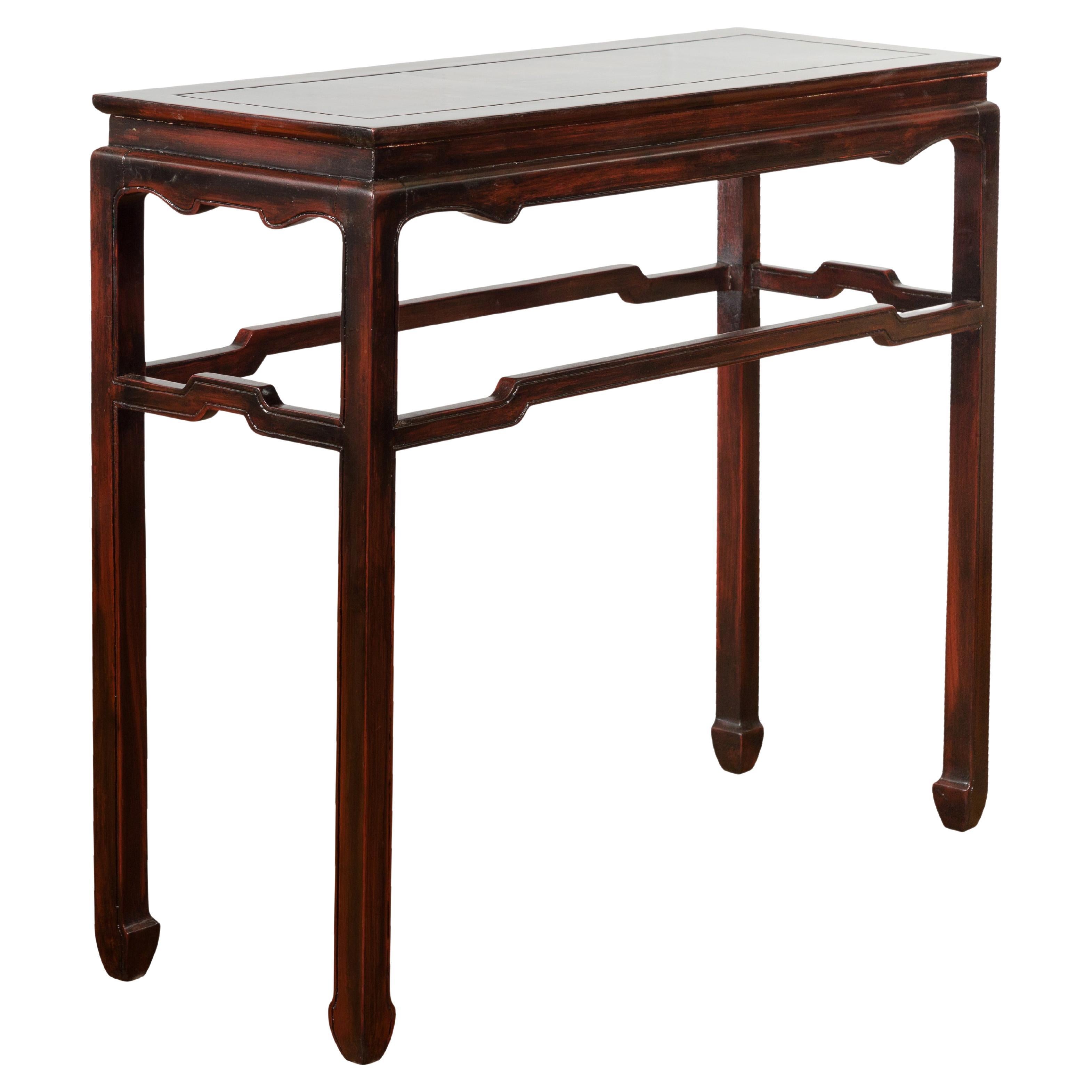Vintage Chinese Style Wine Console Table with Carved Apron and Custom Lacquer