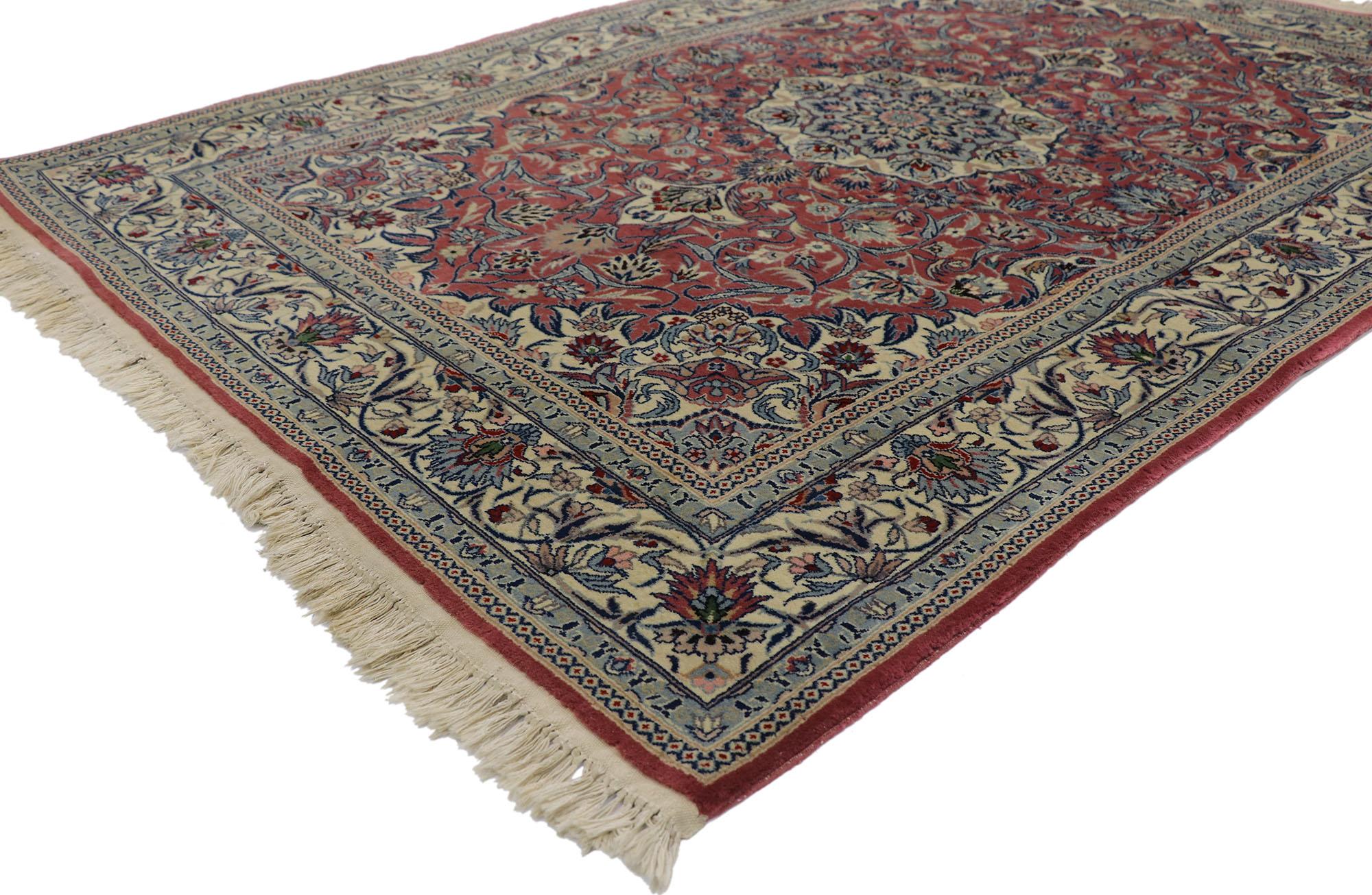78137 Vintage Chinese Tabriz rug with traditional style, 04'02 x 06'02.
Emanating traditional style with incredible detail and texture, this hand knotted Chinese Tabriz rug is a captivating vision of woven beauty. The timeless botanical design and