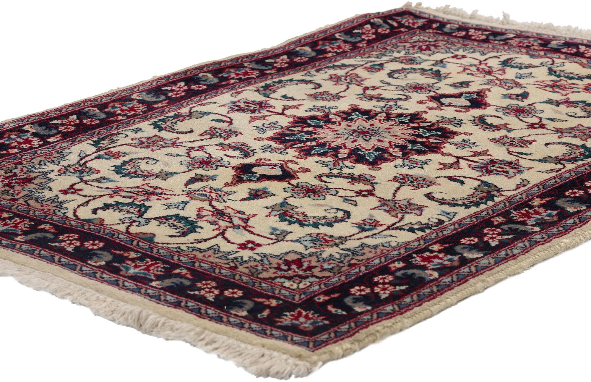 78695 Vintage Beige Chinese Tabriz Rug, 02'02 x 03'03. Presenting a sublime testament to the artistry of a bygone era, behold this petite Chinese Tabriz rug, a paragon of Victorian elegance meticulously hand-knotted from the finest wool. At its