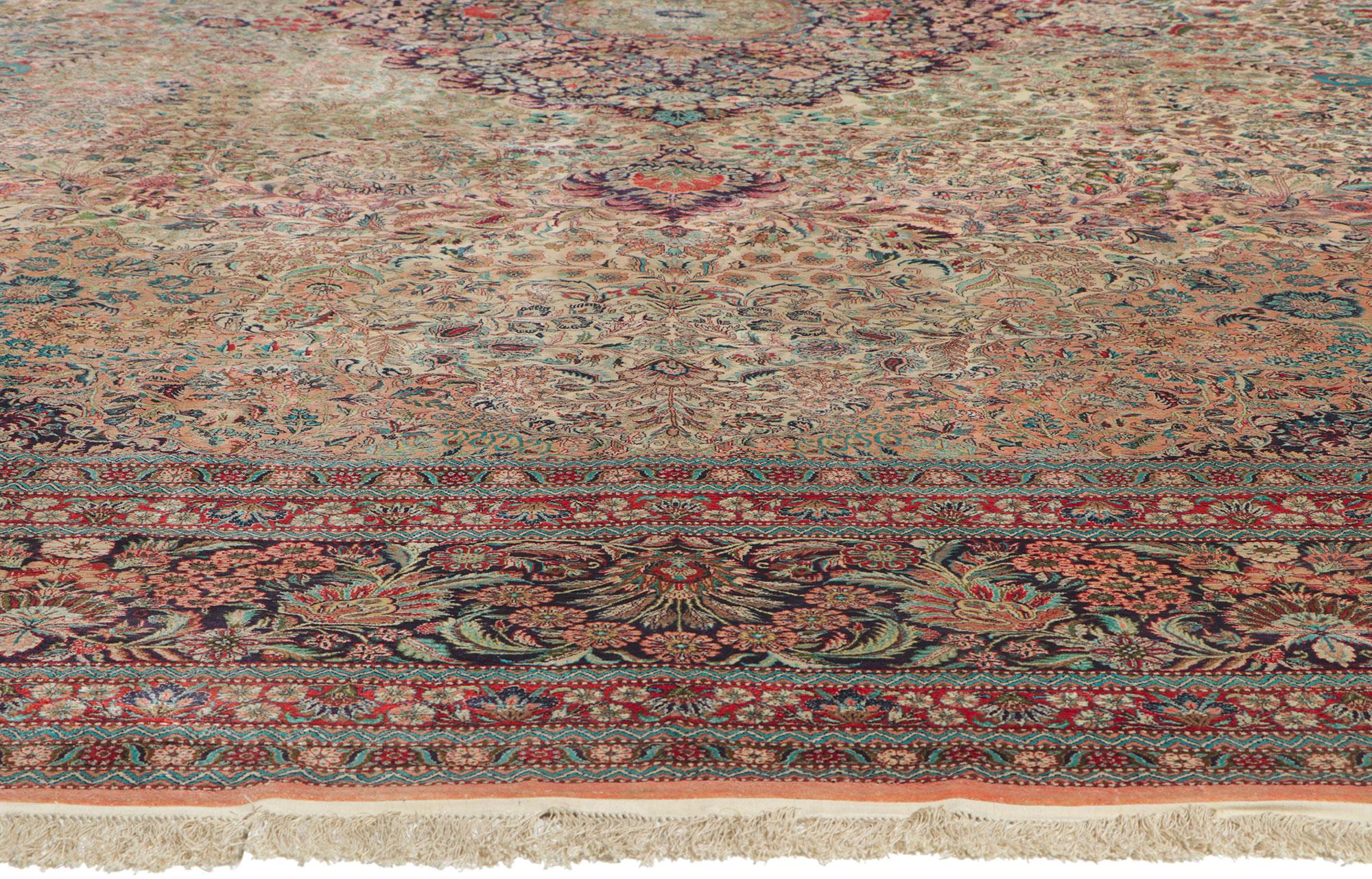 Hand-Knotted Vintage Chinese Tabriz Silk Rug Hotel Lobby Size Carpet For Sale