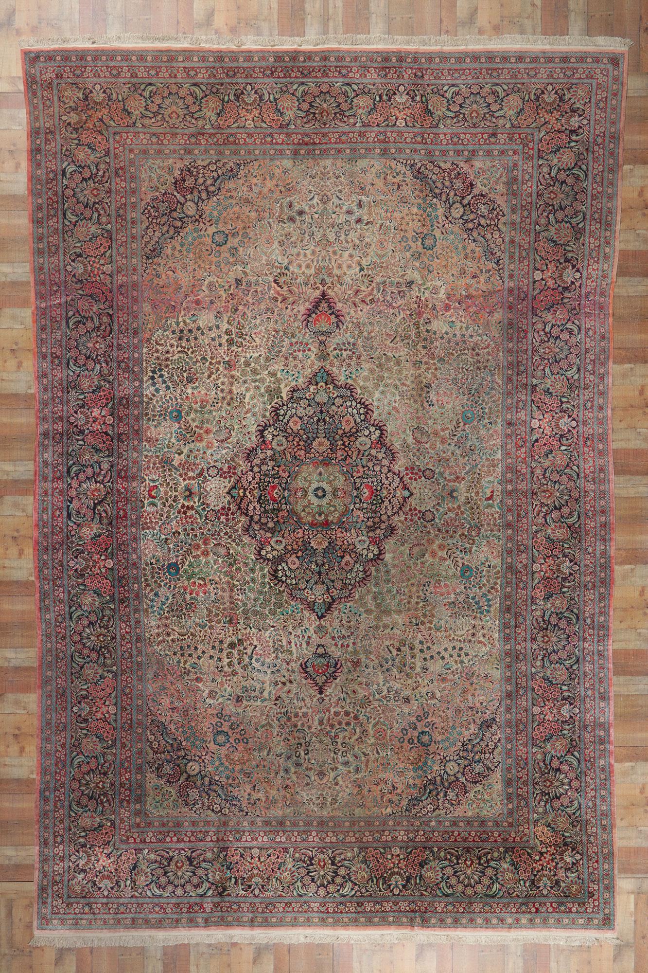 20th Century Vintage Chinese Tabriz Silk Rug Hotel Lobby Size Carpet For Sale