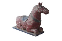 Vintage Chinese Polychrome Wooden Horse Sculpture Statue