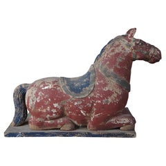 Vintage Chinese Polychrome Wooden Horse Sculpture Statue