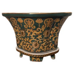 Vintage Chinese Tapestry design Porcelain Planter & Saucer