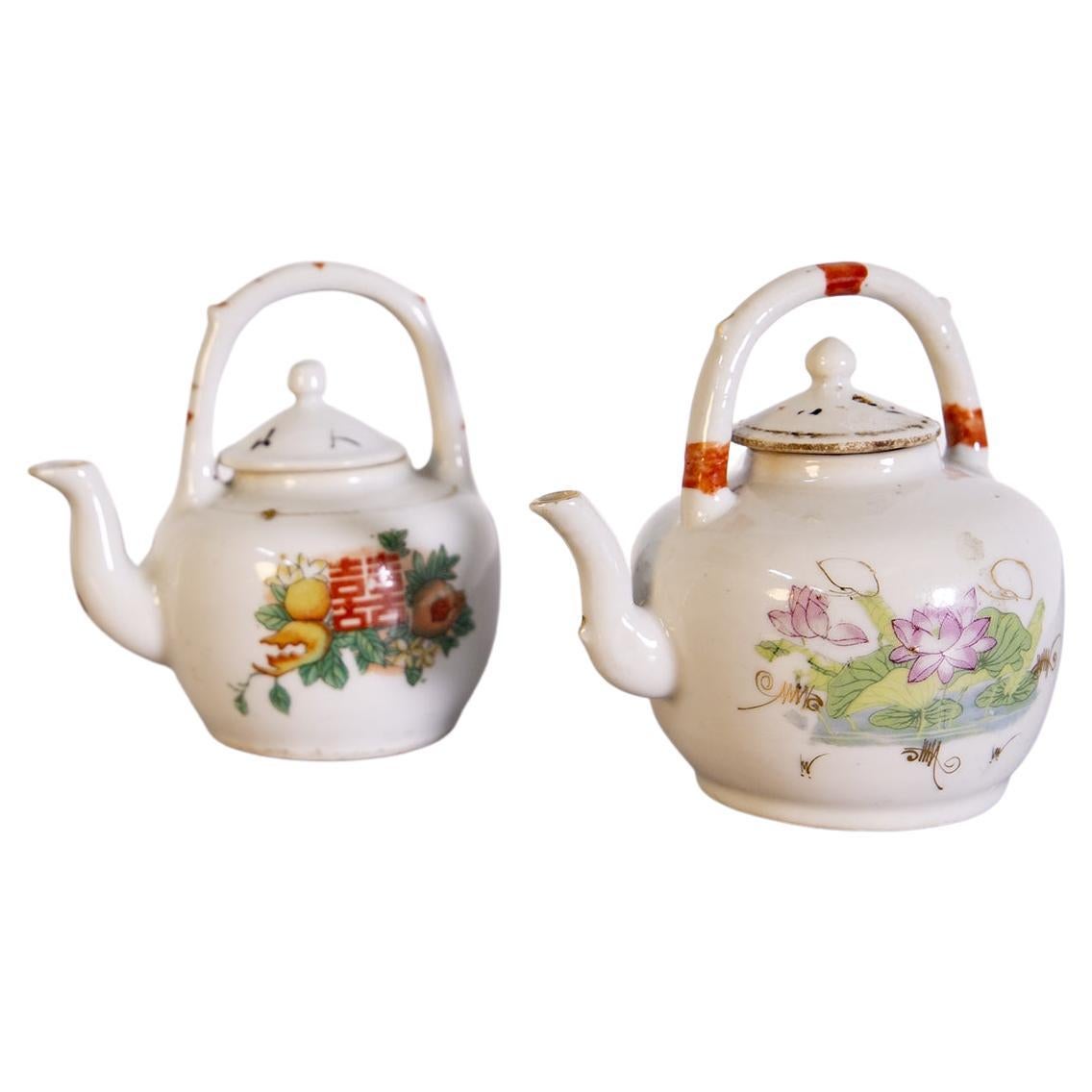 Vintage Chinese Teapots in Hand Painted Ceramic