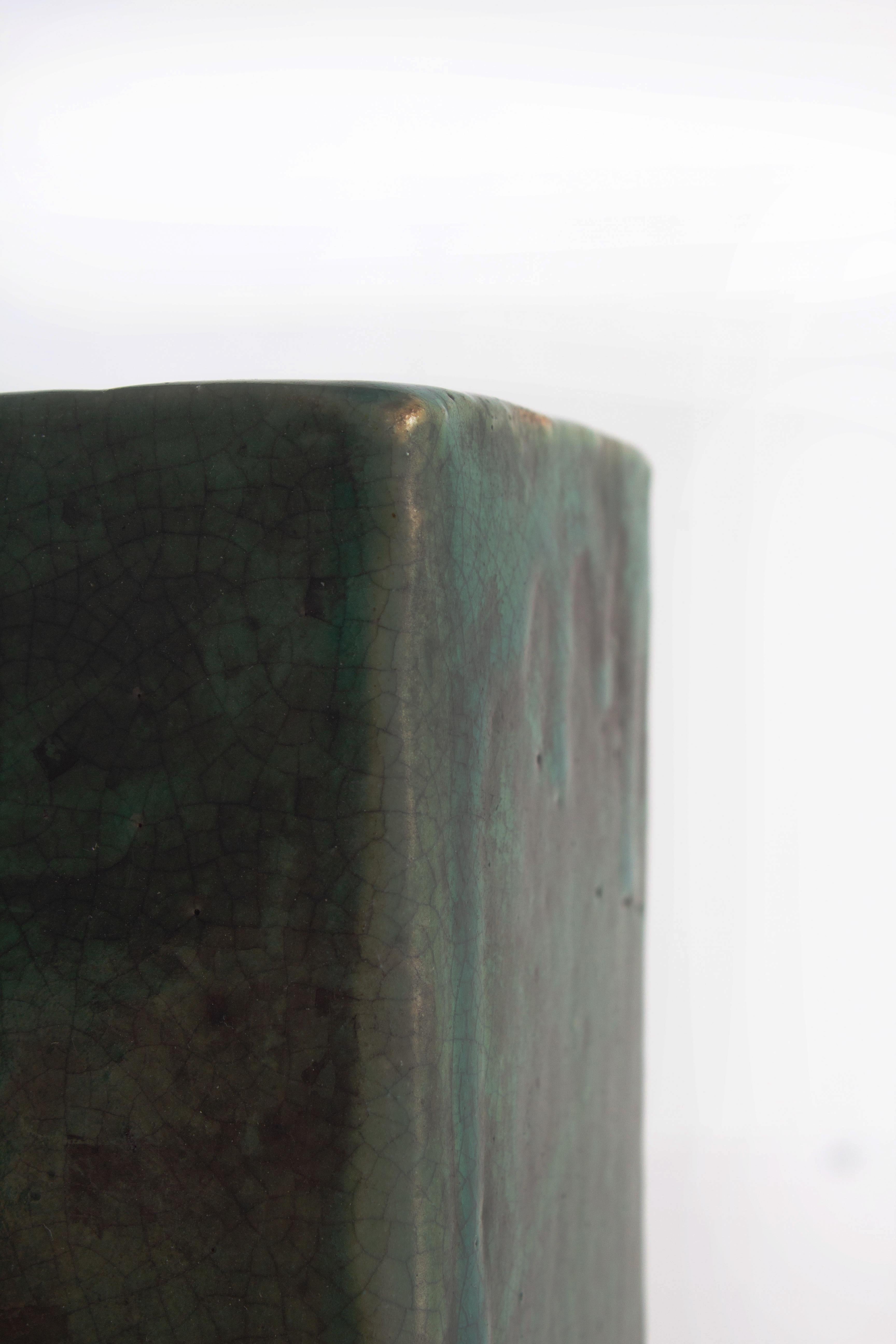 Modern Vintage Chinese Terracotta Block in Celedon Glaze