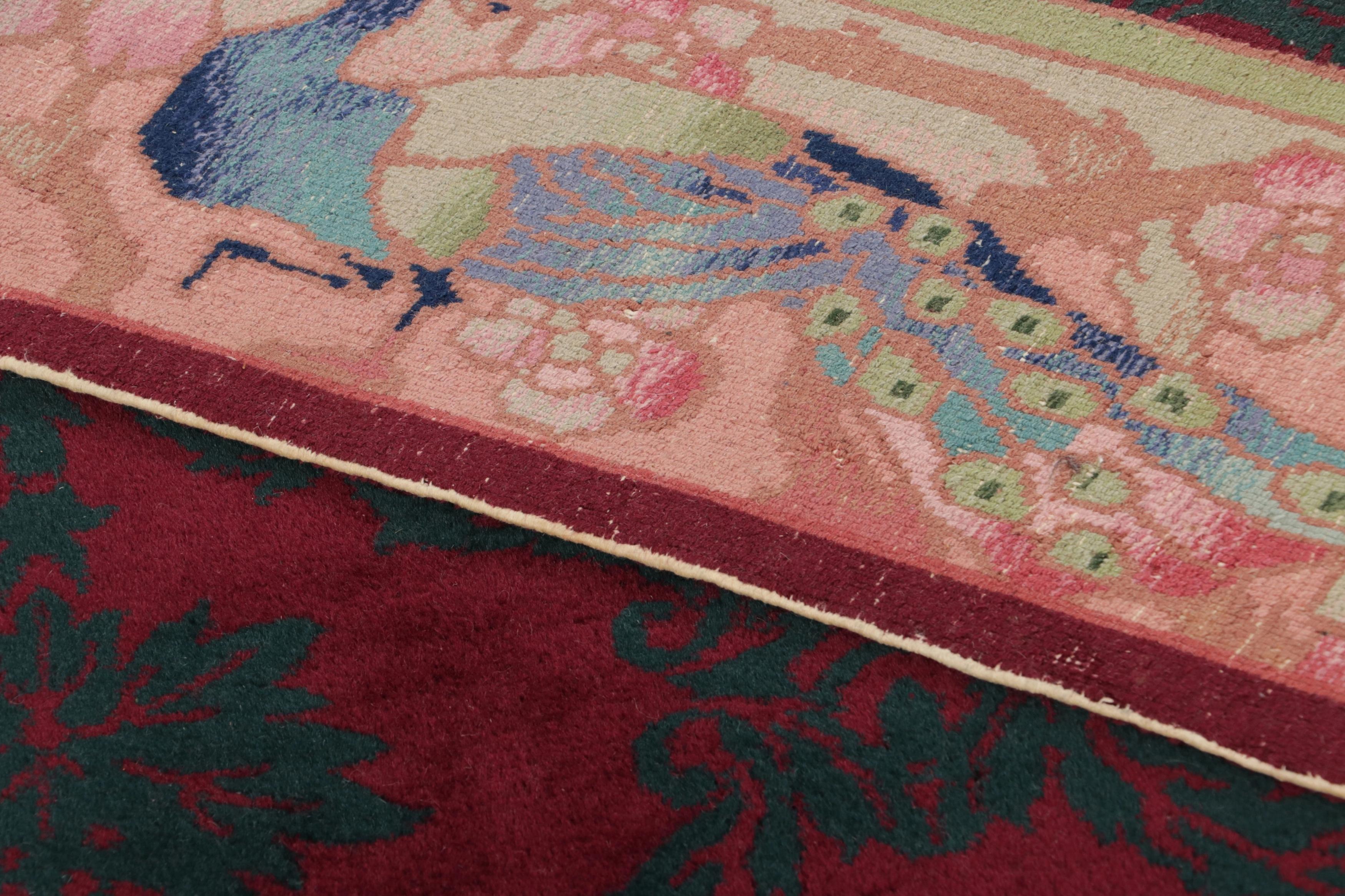 Chinois Textile chinois vintage, rouge avec brocart géométrique vibrant - Rug & Kilim en vente