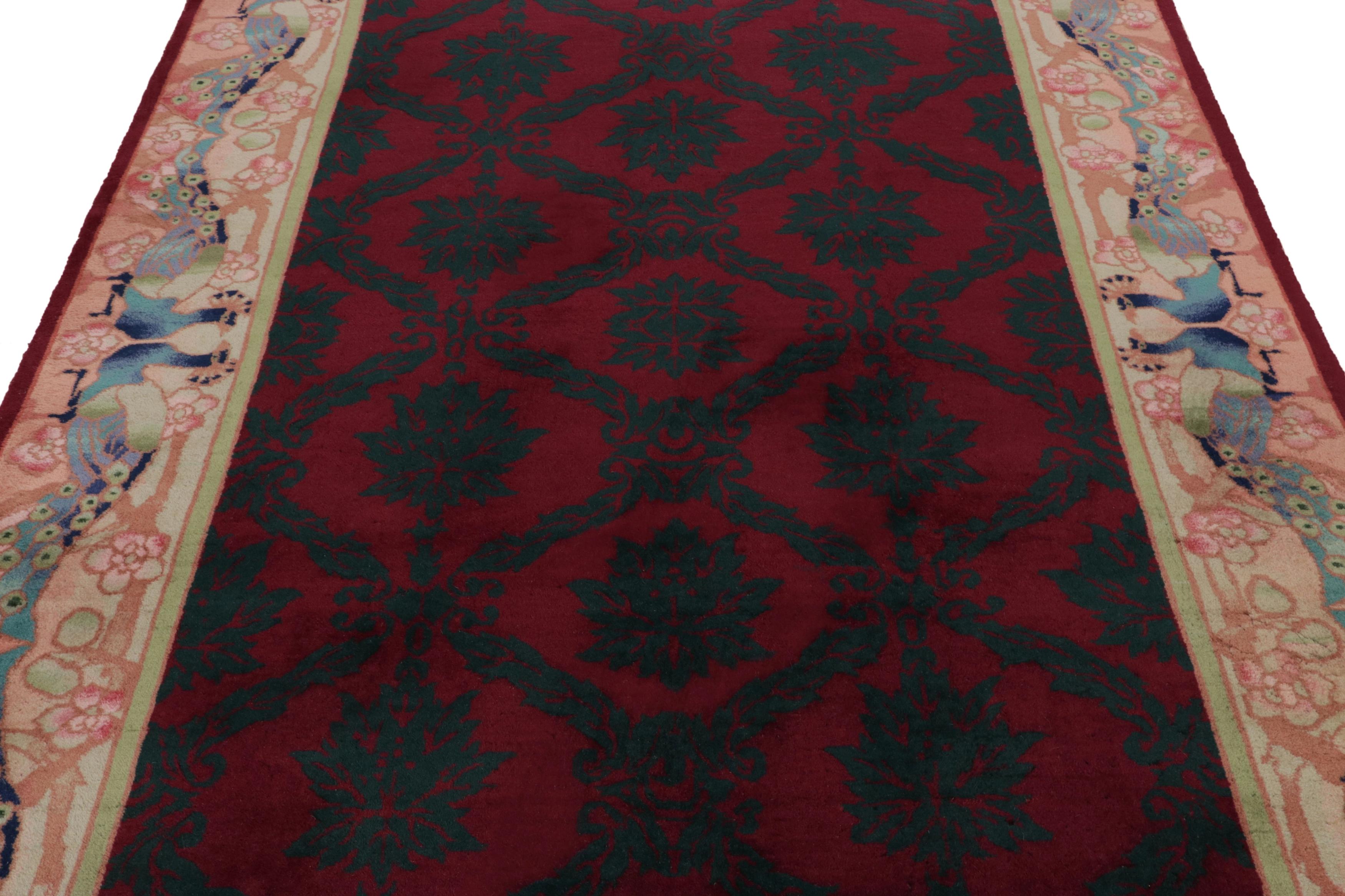 Textile chinois vintage, rouge avec brocart géométrique vibrant - Rug & Kilim Bon état - En vente à Long Island City, NY