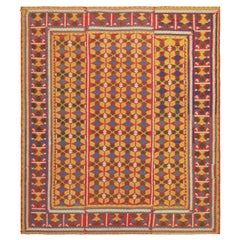 Antique Chinese Textile, Red with Vibrant Geometric Brocade - Rug & Kilim