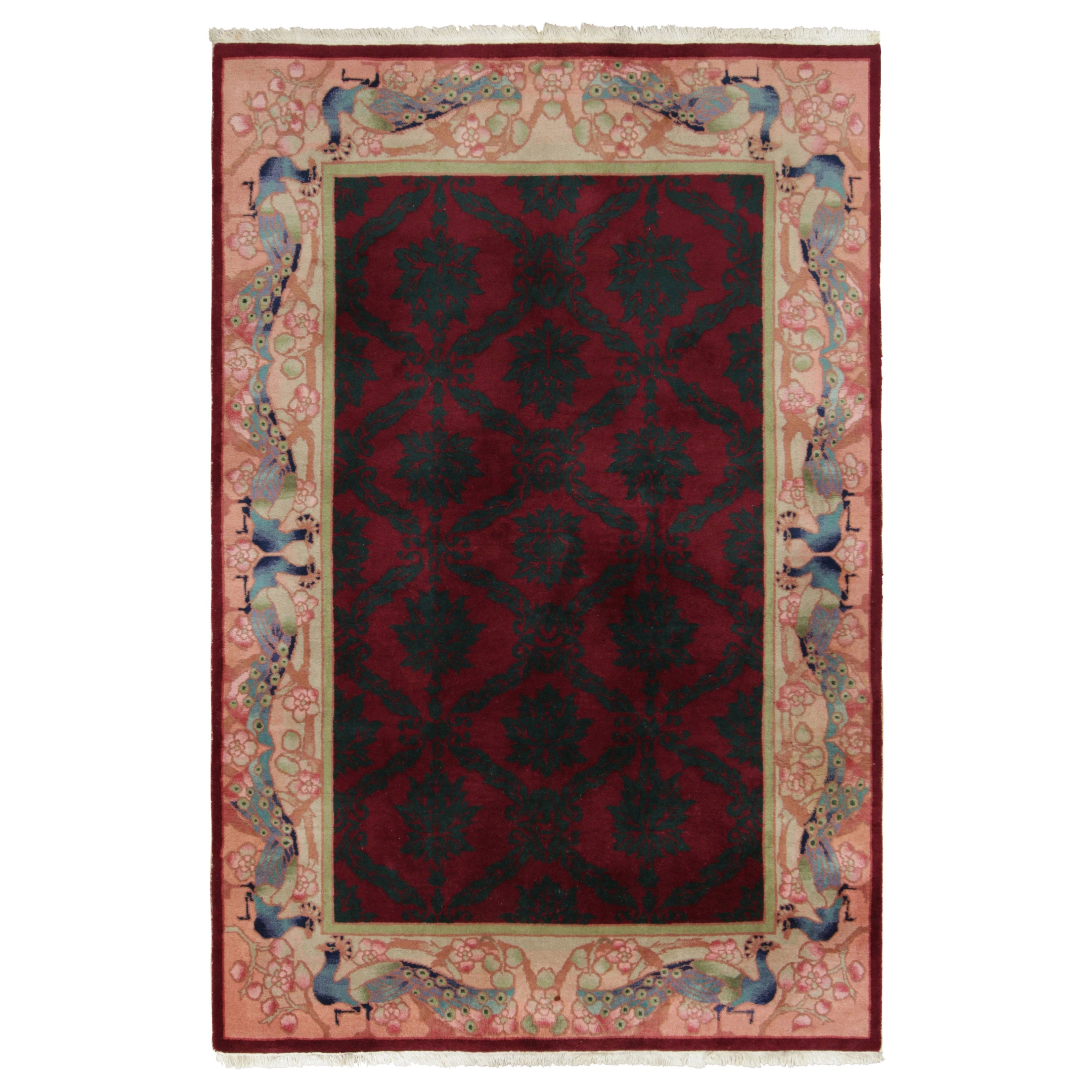 Textile chinois vintage, rouge avec brocart géométrique vibrant - Rug
Kilim
