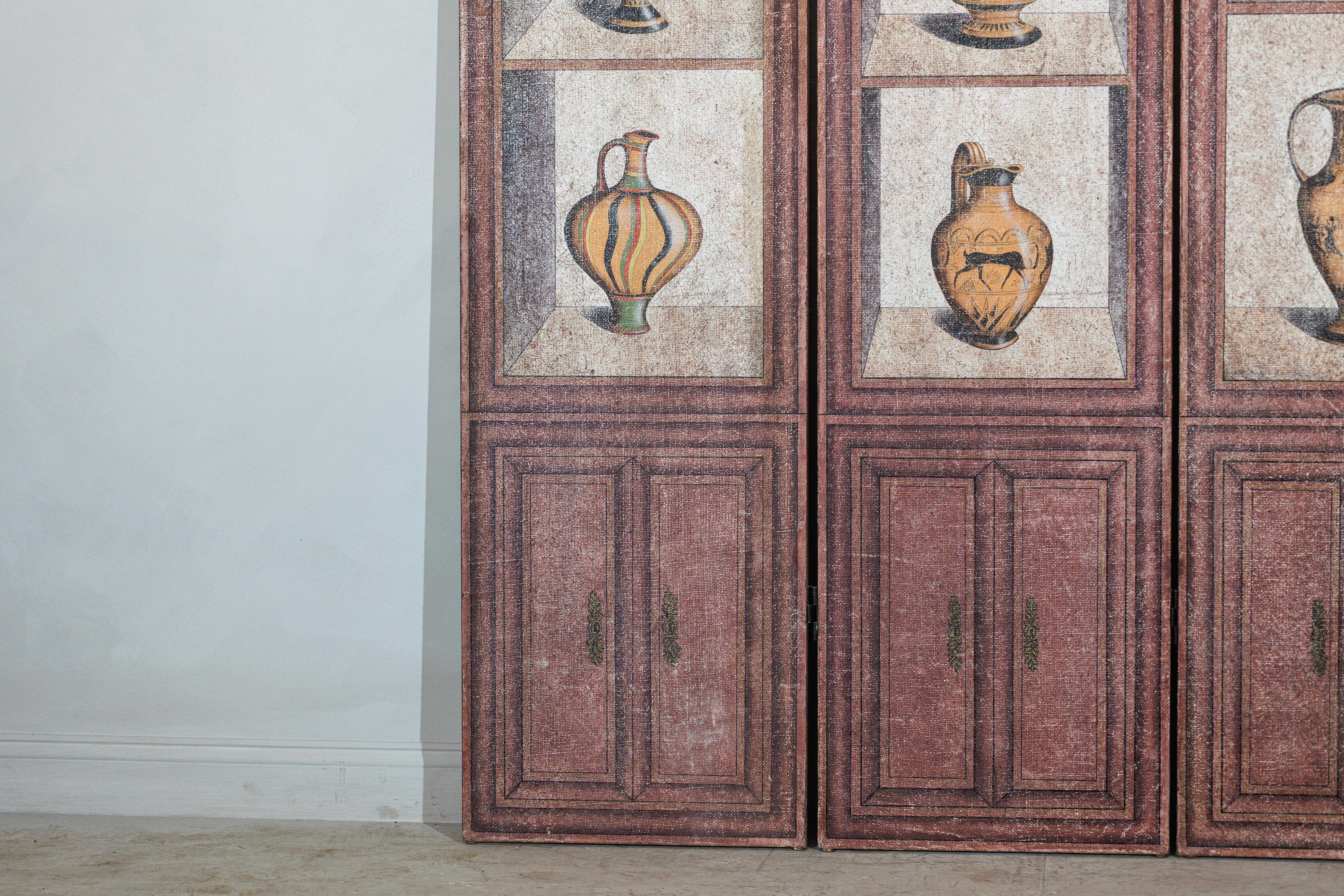 Vintage Chinese Three-Panel Screen with Painted Classical Vessel Motifs For Sale 2