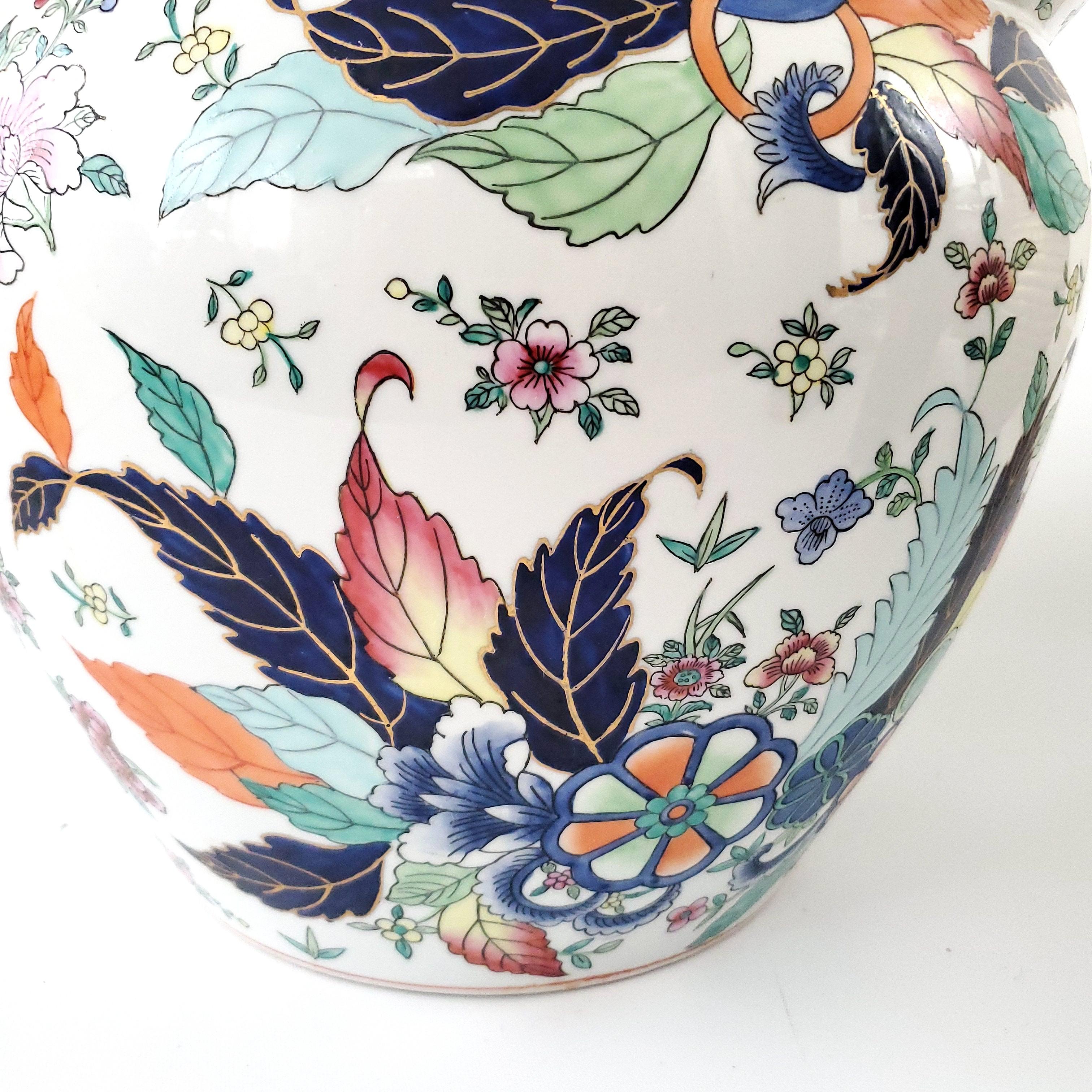 Vintage Chinese Tobacco Leaf Planter Hand Painted Porcelain with Wood Stand For Sale 2