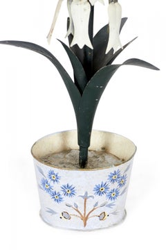 Vintage Chinese Tole and Iron Potted Flower Sculpture