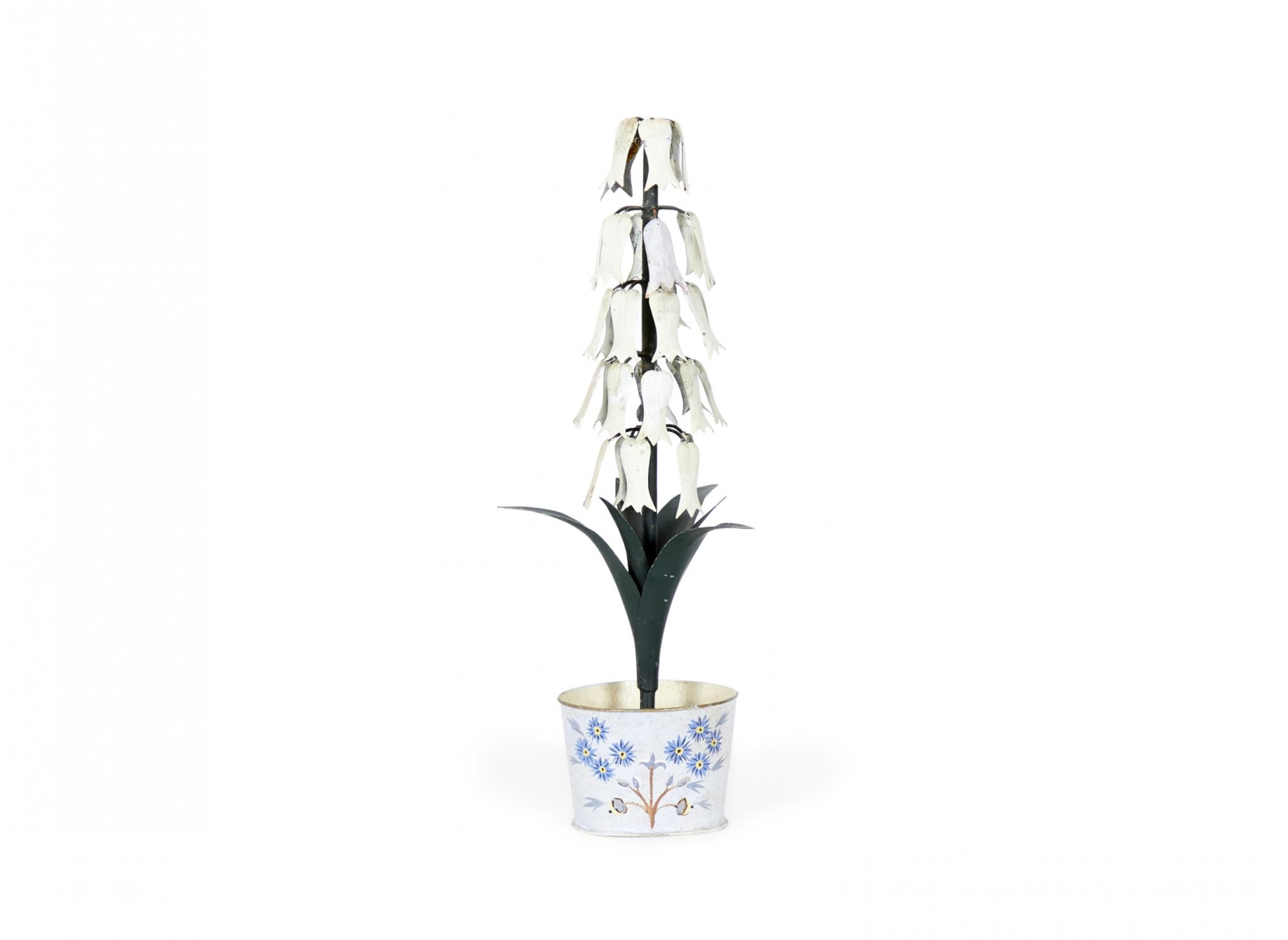 Hand-Crafted Vintage Chinese Tole and Iron Potted Flower Sculpture For Sale