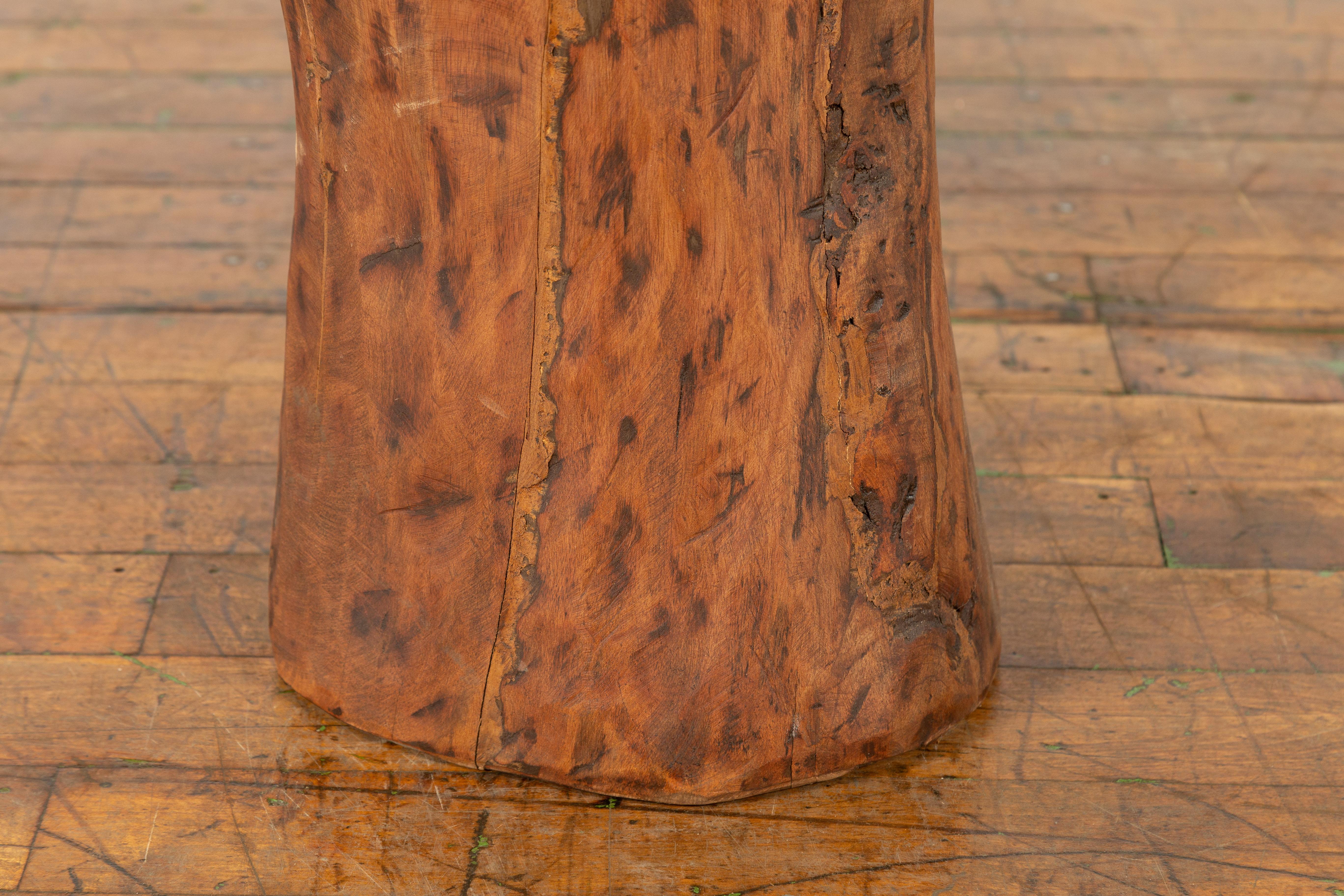 Vintage Chinese Tree Stump Wooden Pedestal with Rustic Character For Sale 4