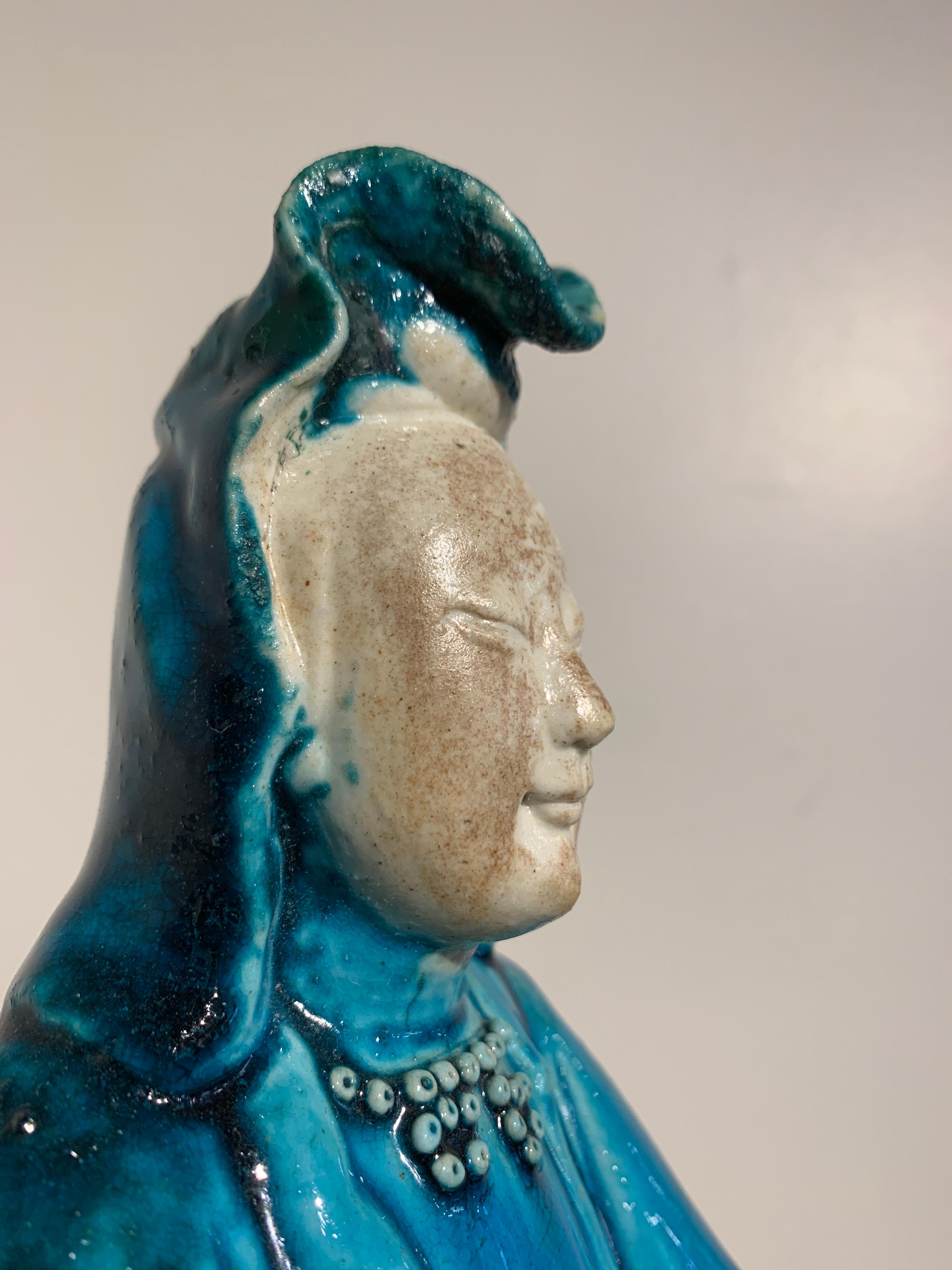 Vintage Chinese Turquoise Glazed Guanyin Statue, Mid-20th Century, China 7