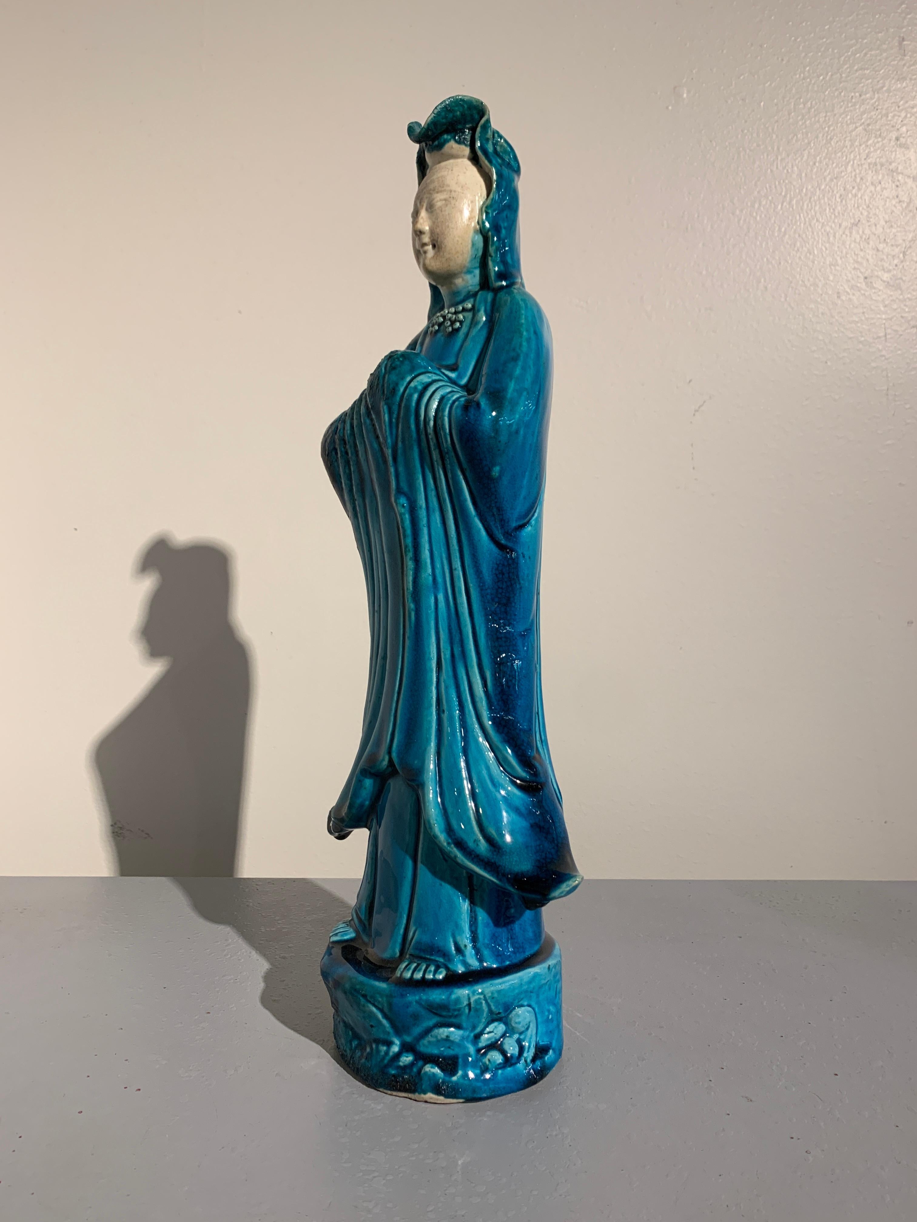 Vintage Chinese Turquoise Glazed Guanyin Statue, Mid-20th Century, China 1