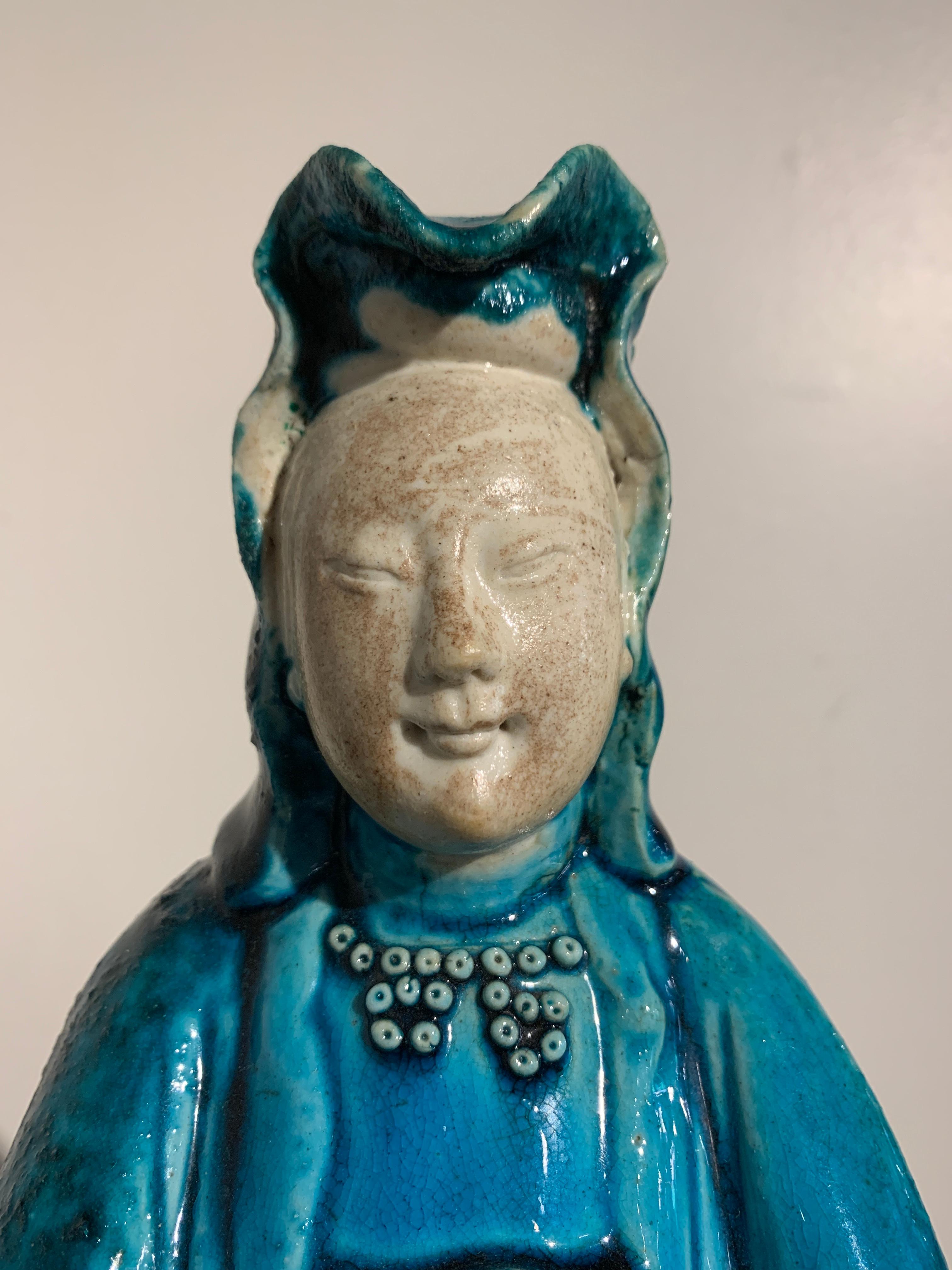 Vintage Chinese Turquoise Glazed Guanyin Statue, Mid-20th Century, China 2