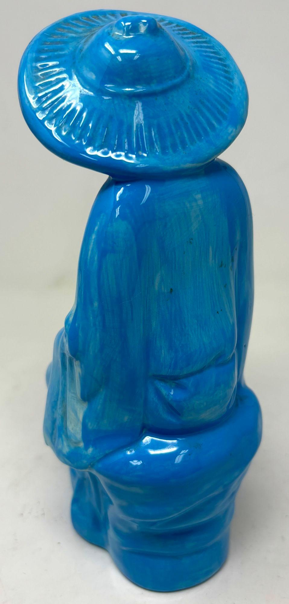 Chinoiserie Vintage Chinese Turquoise Glazed Porcelain Figurine For Sale