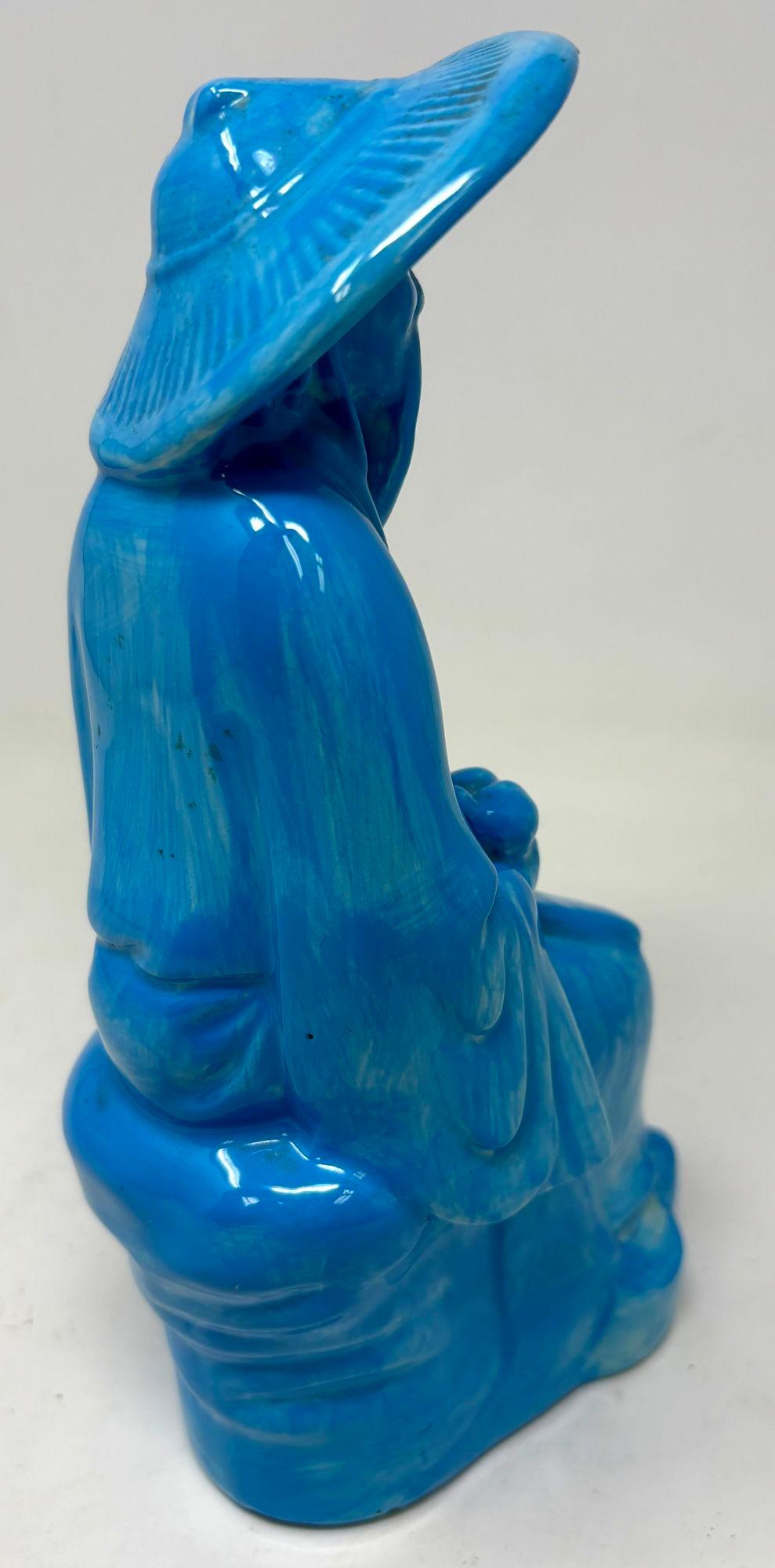 Asian Vintage Chinese Turquoise Glazed Porcelain Figurine For Sale